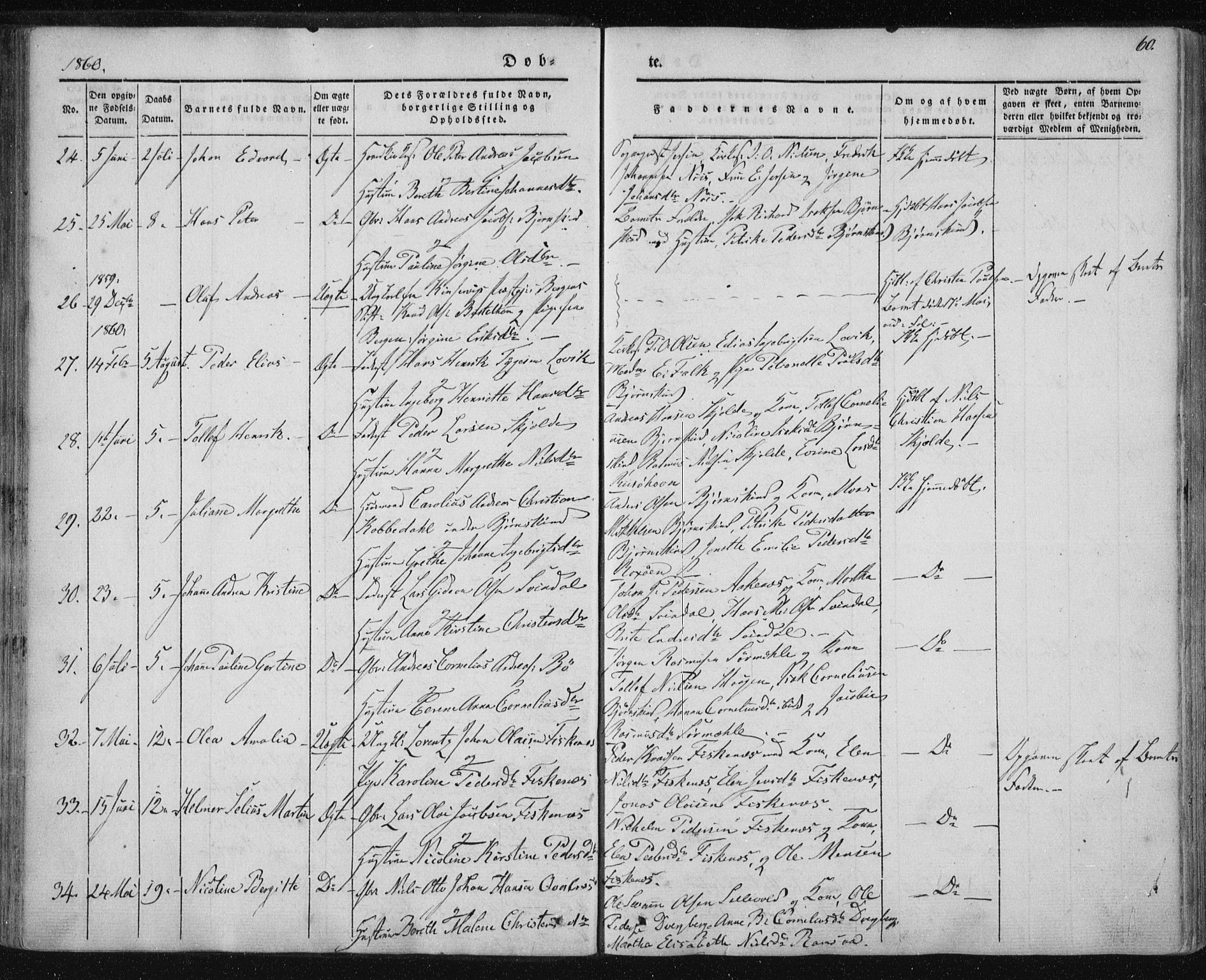 Ministerialprotokoller, klokkerbøker og fødselsregistre - Nordland, AV/SAT-A-1459/897/L1396: Parish register (official) no. 897A04, 1842-1866, p. 60