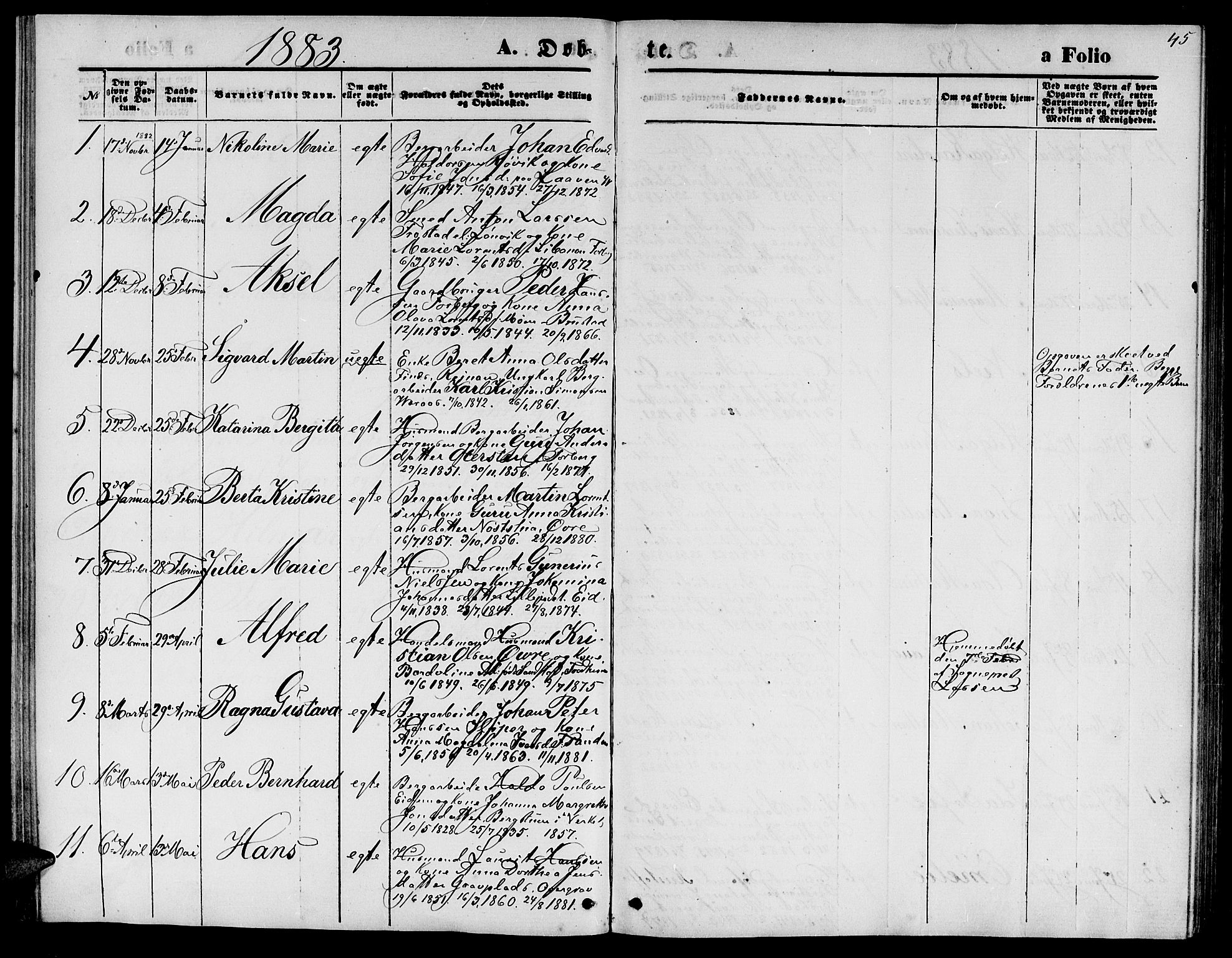Ministerialprotokoller, klokkerbøker og fødselsregistre - Nord-Trøndelag, SAT/A-1458/722/L0225: Parish register (copy) no. 722C01, 1871-1888, p. 45