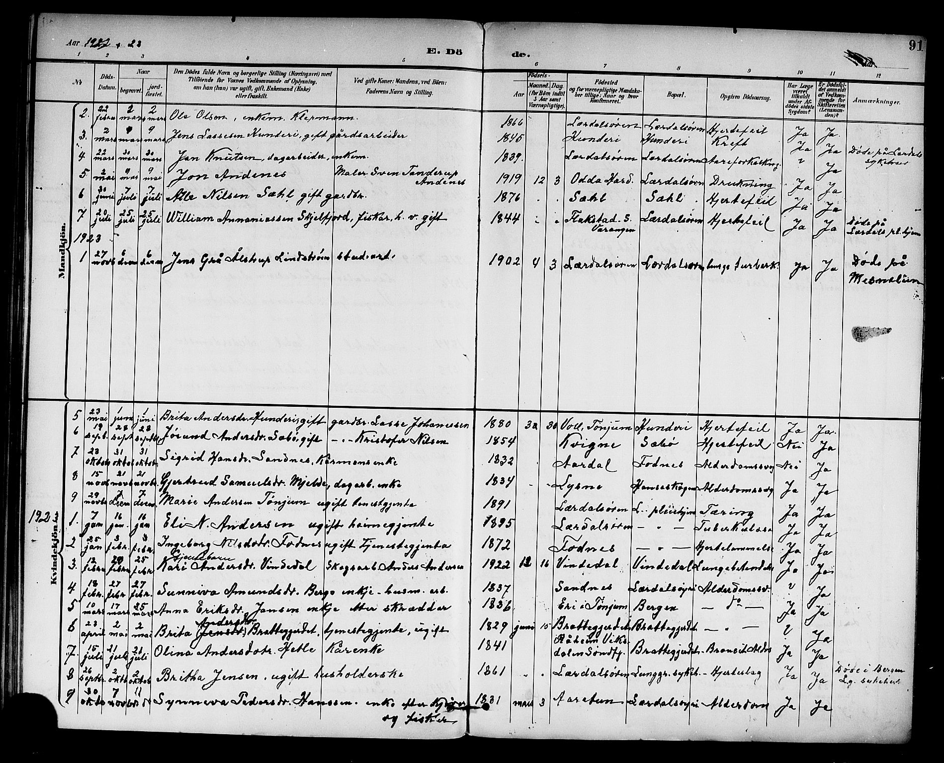 Lærdal sokneprestembete, AV/SAB-A-81201: Parish register (copy) no. C 1, 1897-1925, p. 91