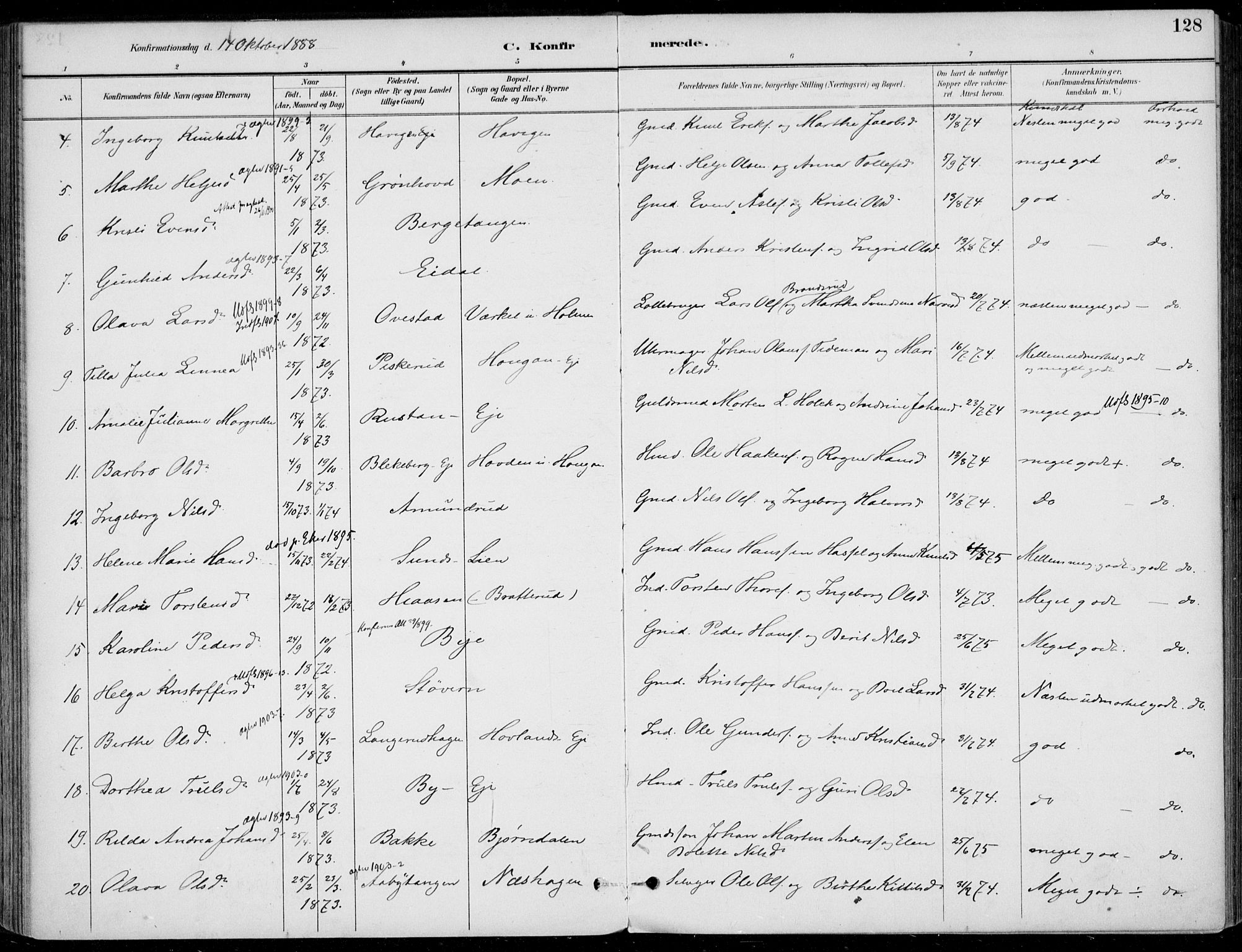 Sigdal kirkebøker, AV/SAKO-A-245/F/Fb/L0001: Parish register (official) no. II 1, 1888-1900, p. 128