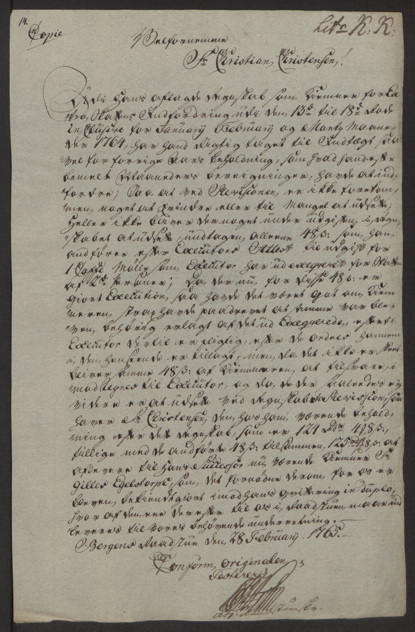 Rentekammeret inntil 1814, Reviderte regnskaper, Byregnskaper, AV/RA-EA-4066/R/Rp/L0368/0001: [P21] Kontribusjonsregnskap / Ekstraskatt, 1764, p. 14