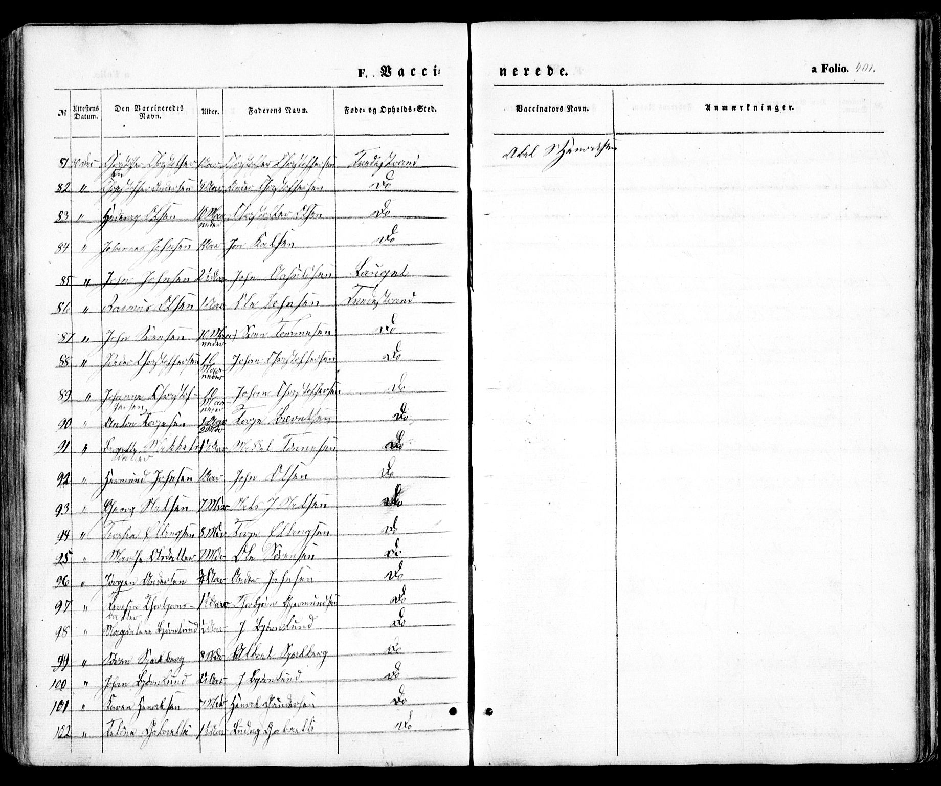 Holt sokneprestkontor, AV/SAK-1111-0021/F/Fa/L0008: Parish register (official) no. A 8, 1849-1860, p. 401