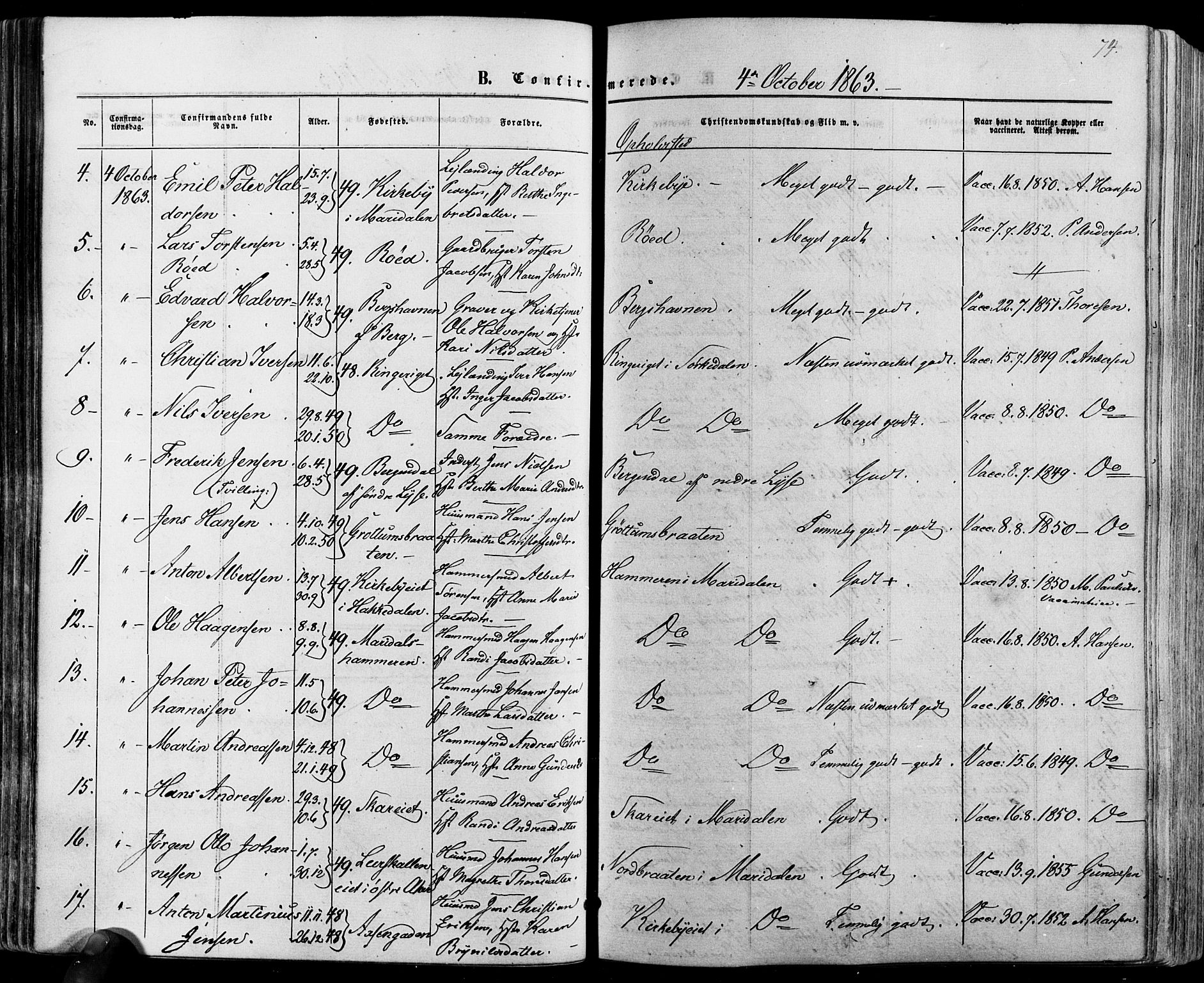 Vestre Aker prestekontor Kirkebøker, AV/SAO-A-10025/F/Fa/L0005: Parish register (official) no. 5, 1859-1877, p. 74