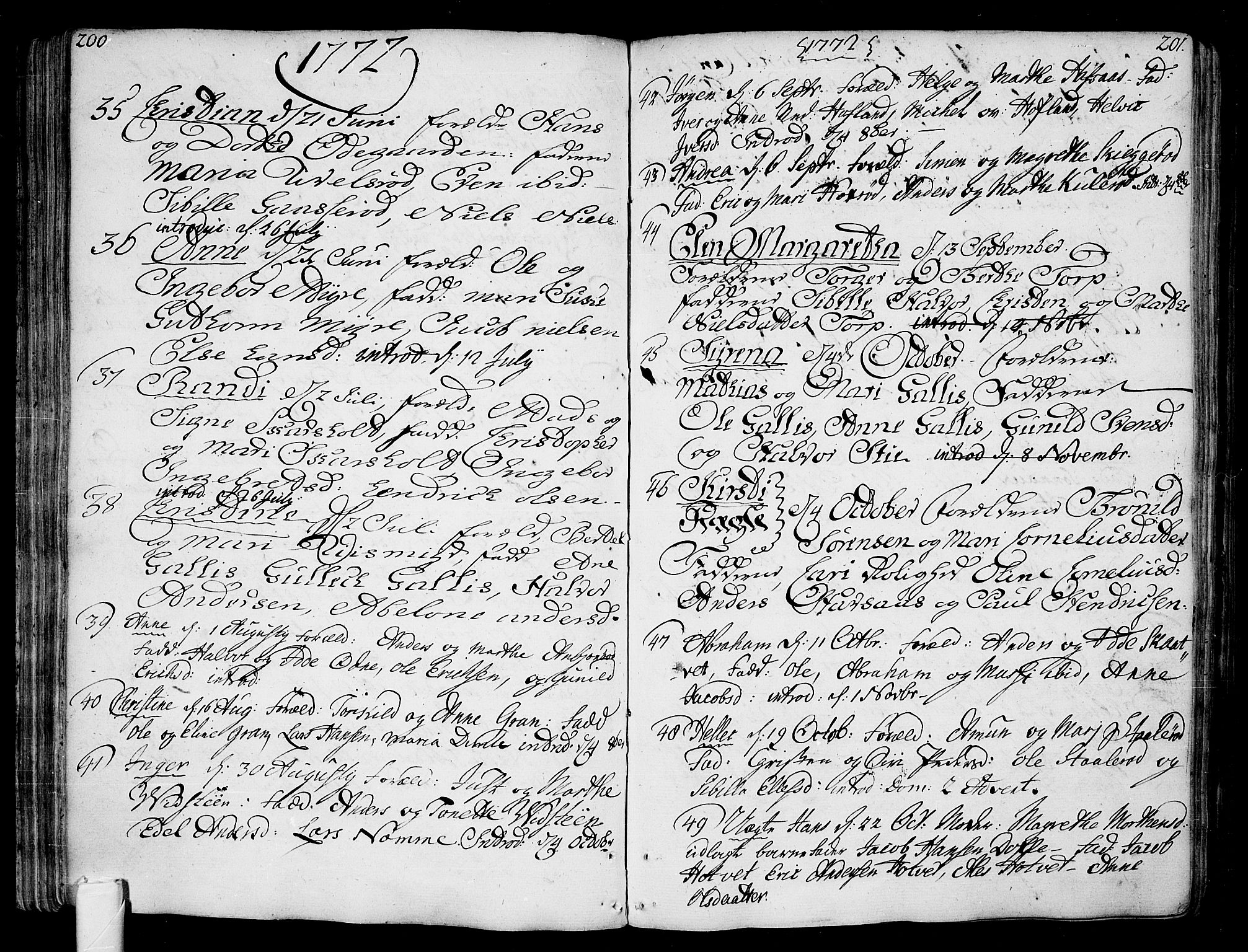 Andebu kirkebøker, AV/SAKO-A-336/F/Fa/L0002: Parish register (official) no. 2, 1733-1802, p. 200-201