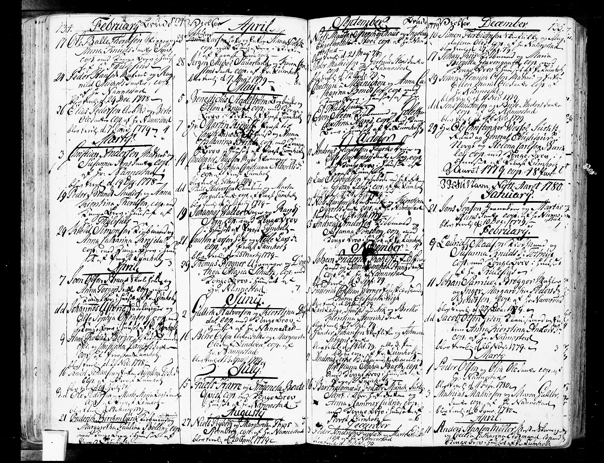 Oslo domkirke Kirkebøker, AV/SAO-A-10752/F/Fa/L0004: Parish register (official) no. 4, 1743-1786, p. 134-135