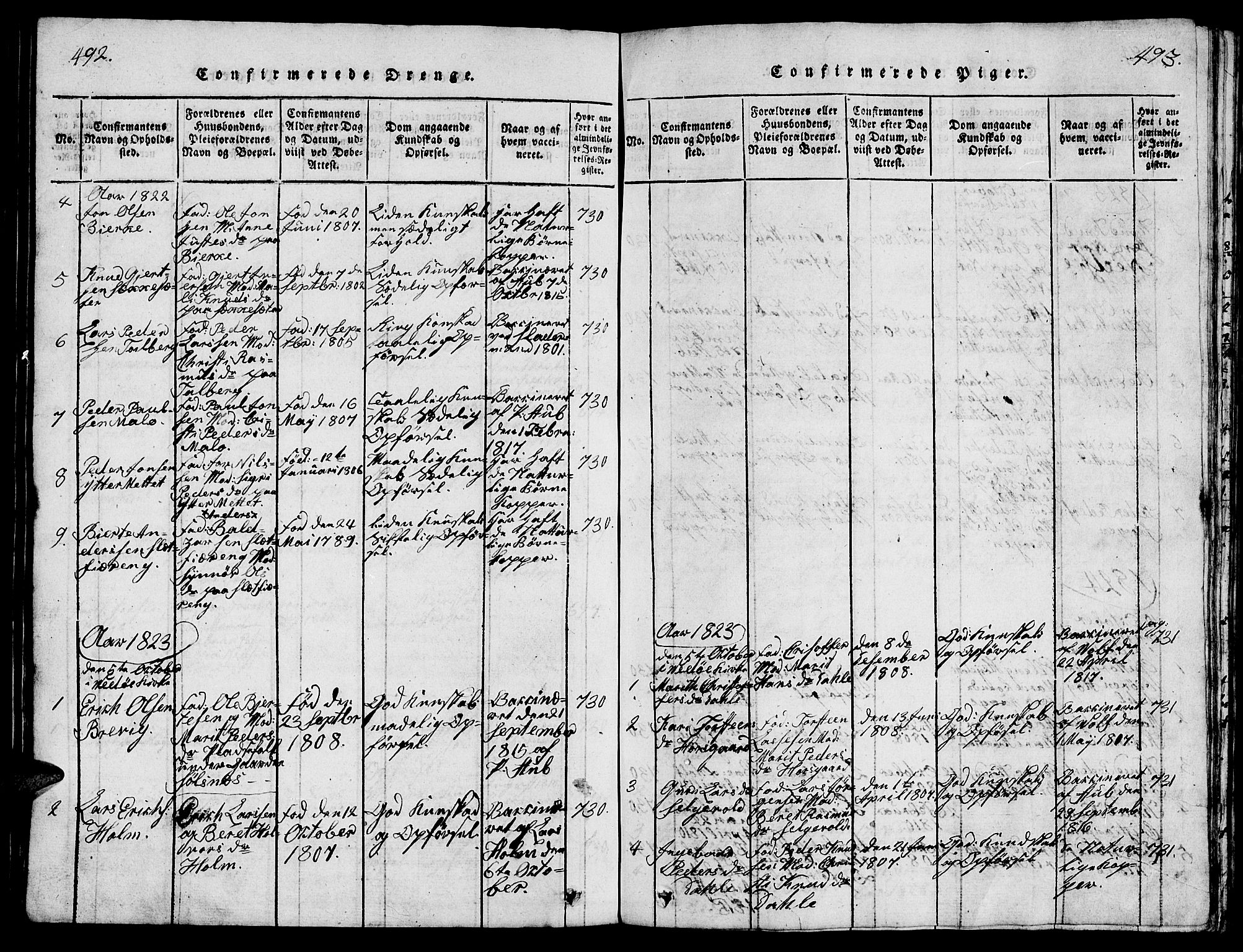 Ministerialprotokoller, klokkerbøker og fødselsregistre - Møre og Romsdal, AV/SAT-A-1454/547/L0610: Parish register (copy) no. 547C01, 1818-1839, p. 492-493