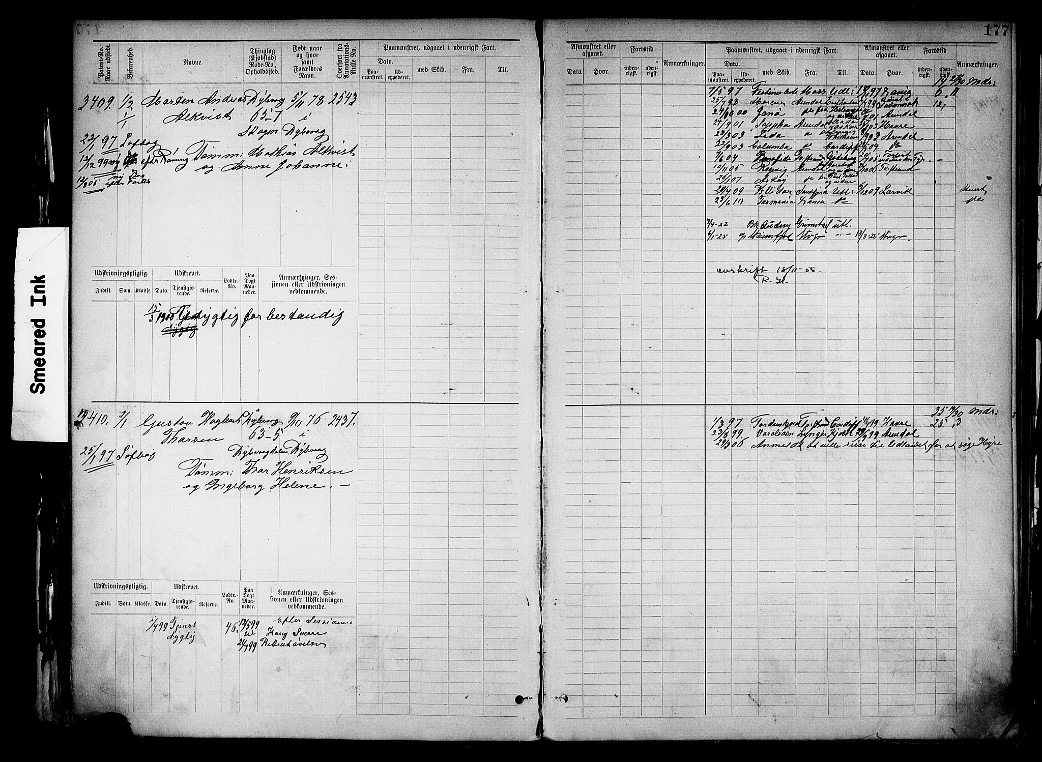 Tvedestrand mønstringskrets, AV/SAK-2031-0011/F/Fb/L0019: Hovedrulle nr 3057-3818, U-35, 1892-1906, p. 181