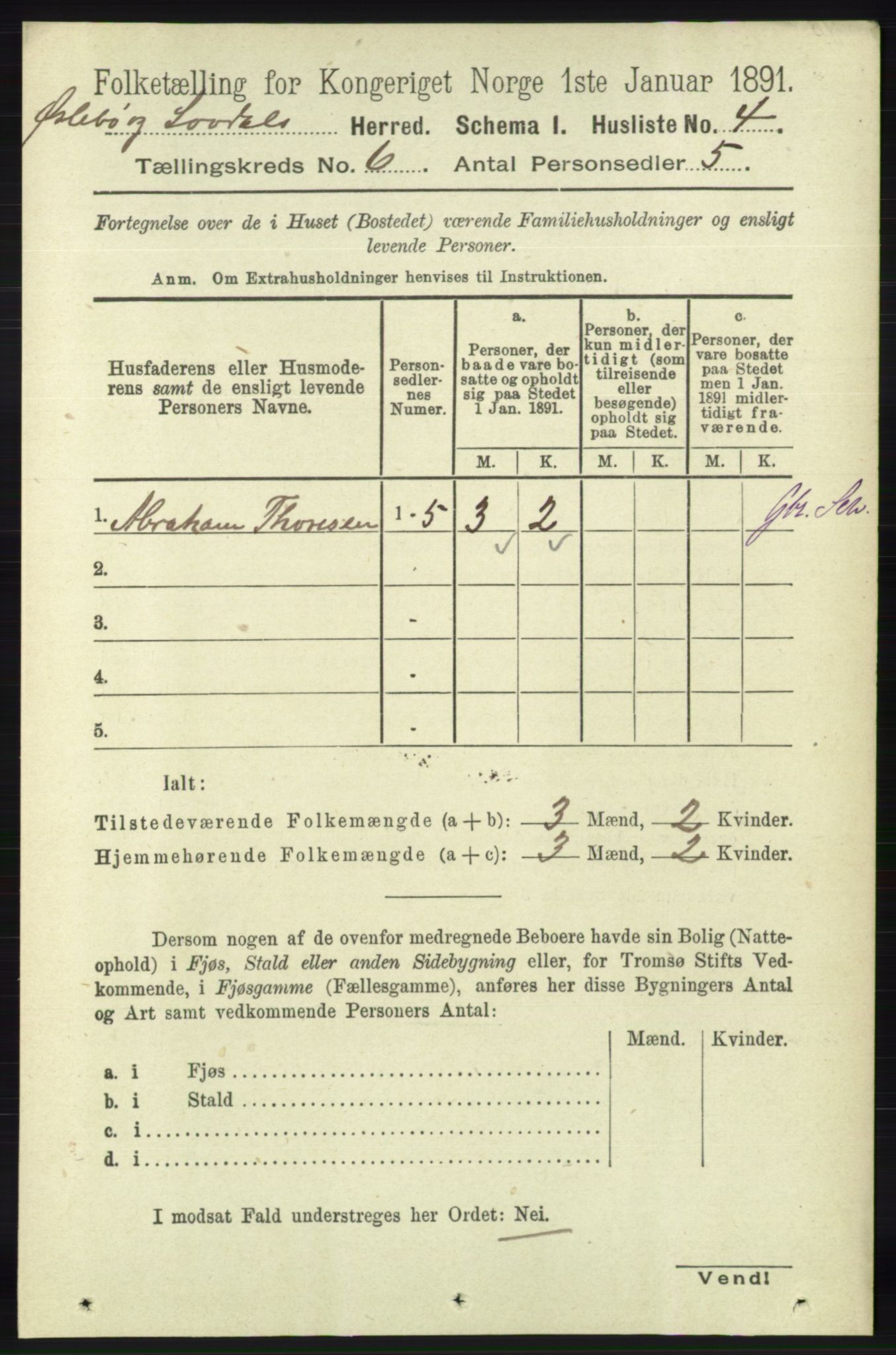 RA, 1891 census for 1021 Øyslebø og Laudal, 1891, p. 1647