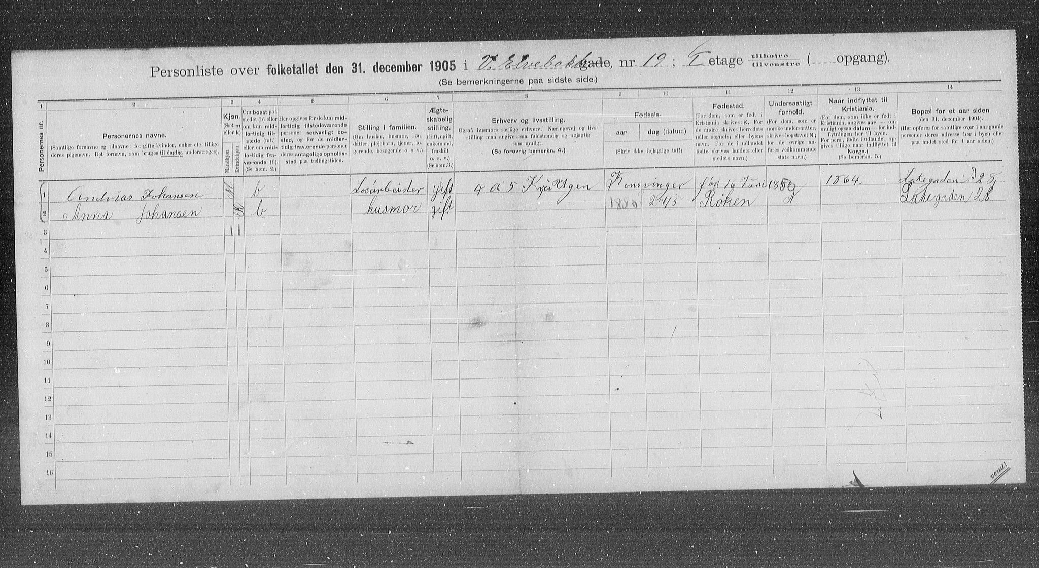 OBA, Municipal Census 1905 for Kristiania, 1905, p. 64446