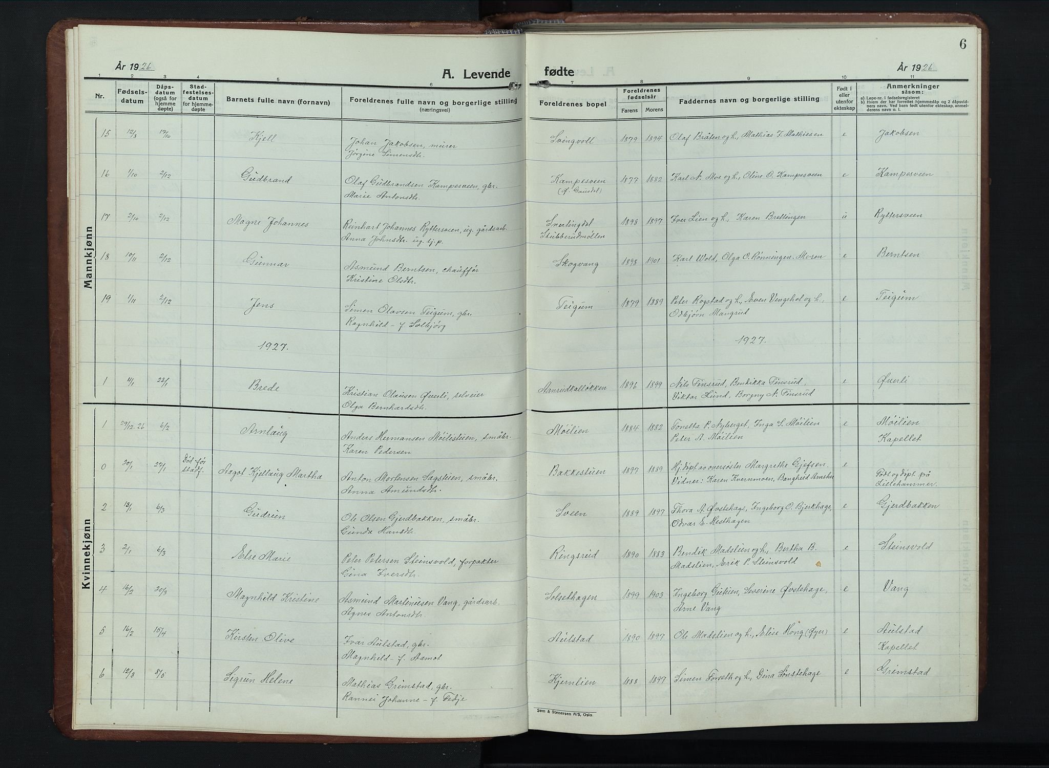 Vestre Gausdal prestekontor, SAH/PREST-094/H/Ha/Hab/L0005: Parish register (copy) no. 5, 1926-1955, p. 6