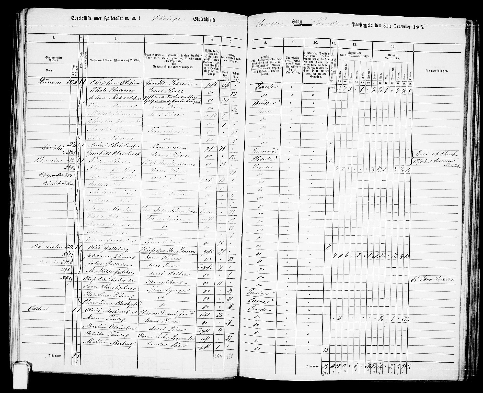 RA, 1865 census for Sande, 1865, p. 53