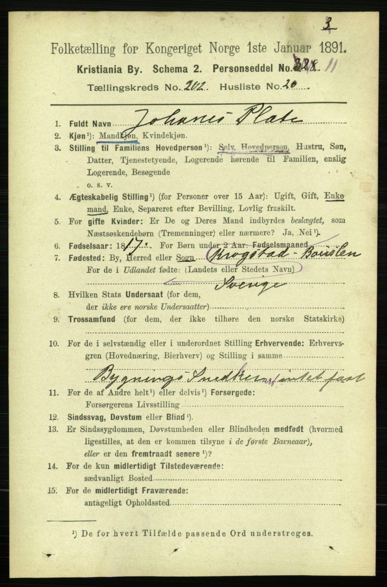 RA, 1891 census for 0301 Kristiania, 1891, p. 121852