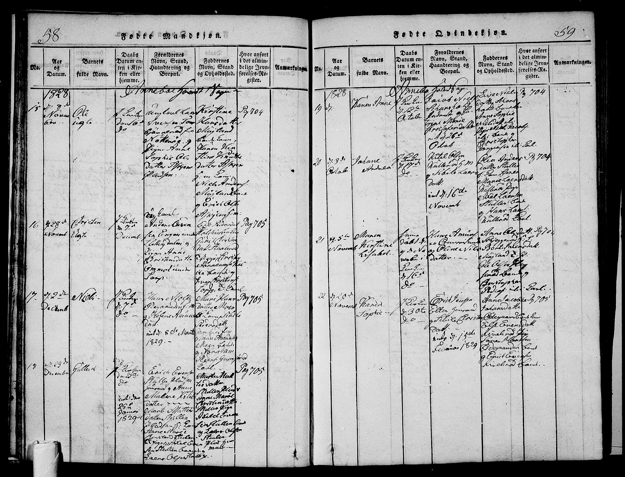 Andebu kirkebøker, AV/SAKO-A-336/G/Ga/L0002: Parish register (copy) no. I 2 /1, 1823-1832, p. 58-59