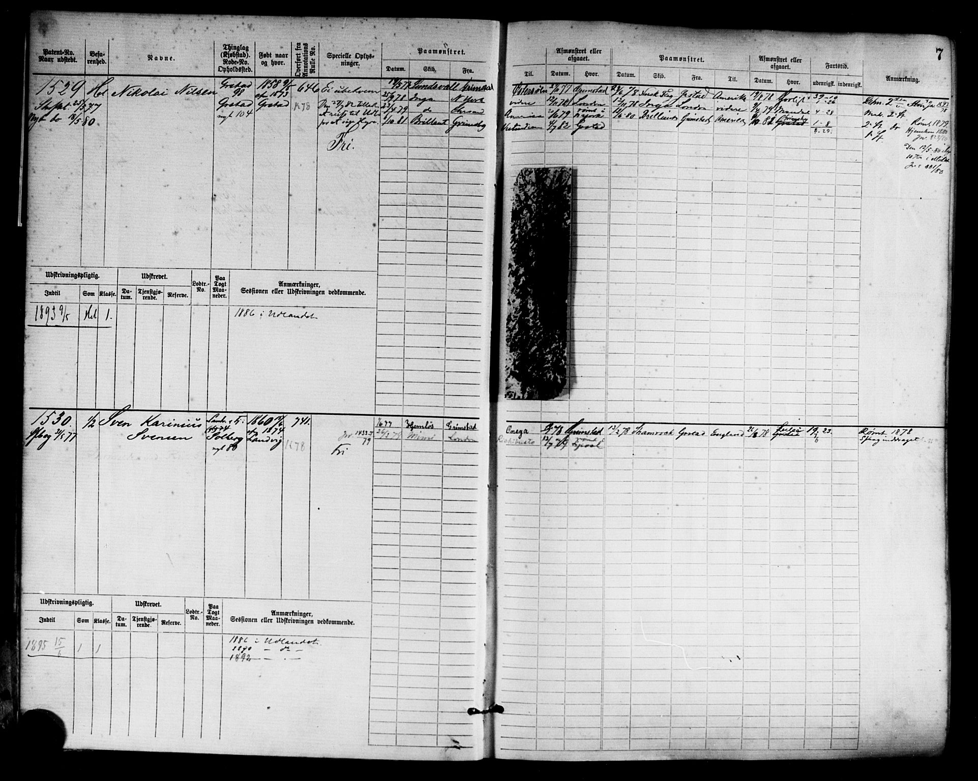 Grimstad mønstringskrets, AV/SAK-2031-0013/F/Fb/L0003: Hovedrulle nr 1517-2276, F-6, 1877-1888, p. 9