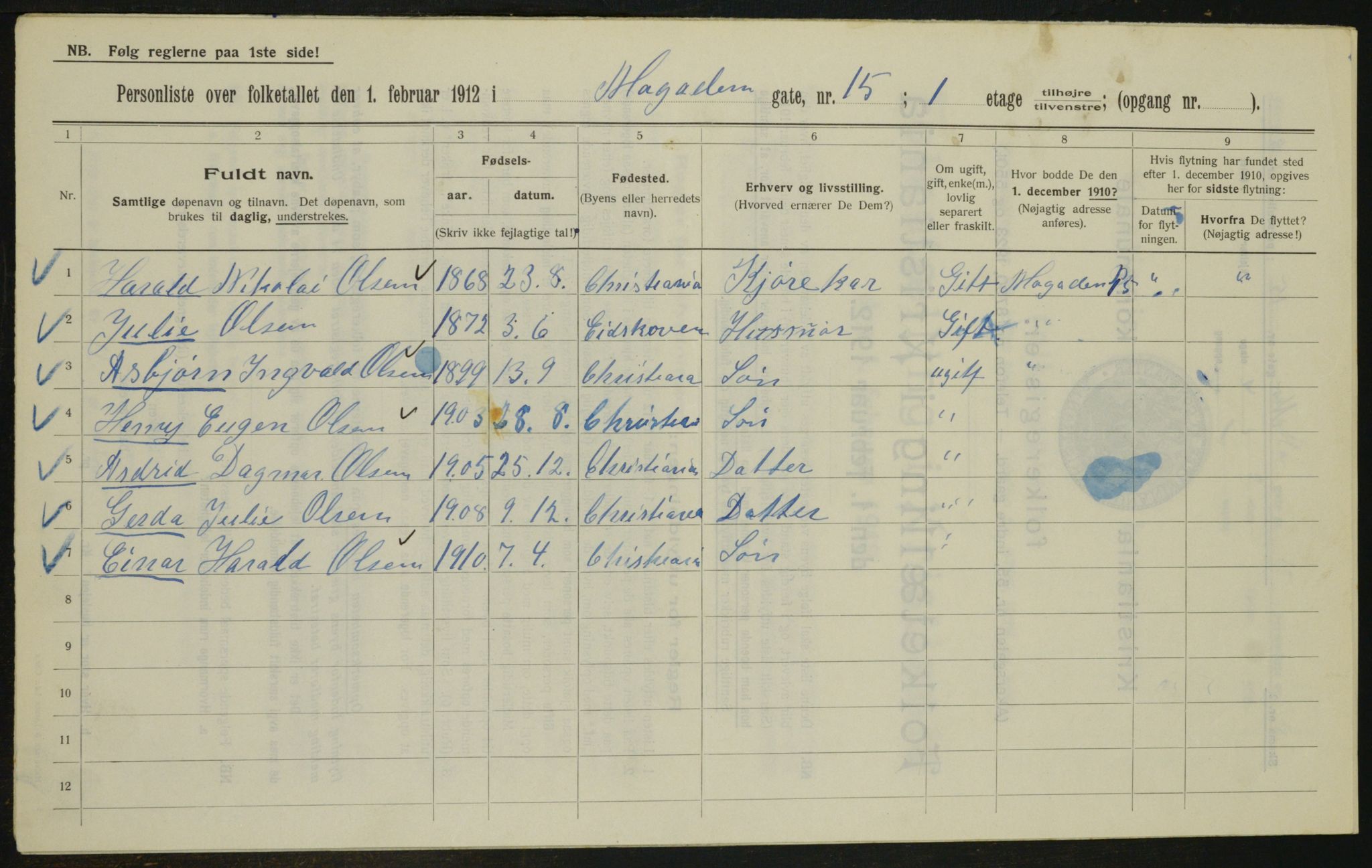 OBA, Municipal Census 1912 for Kristiania, 1912, p. 65919