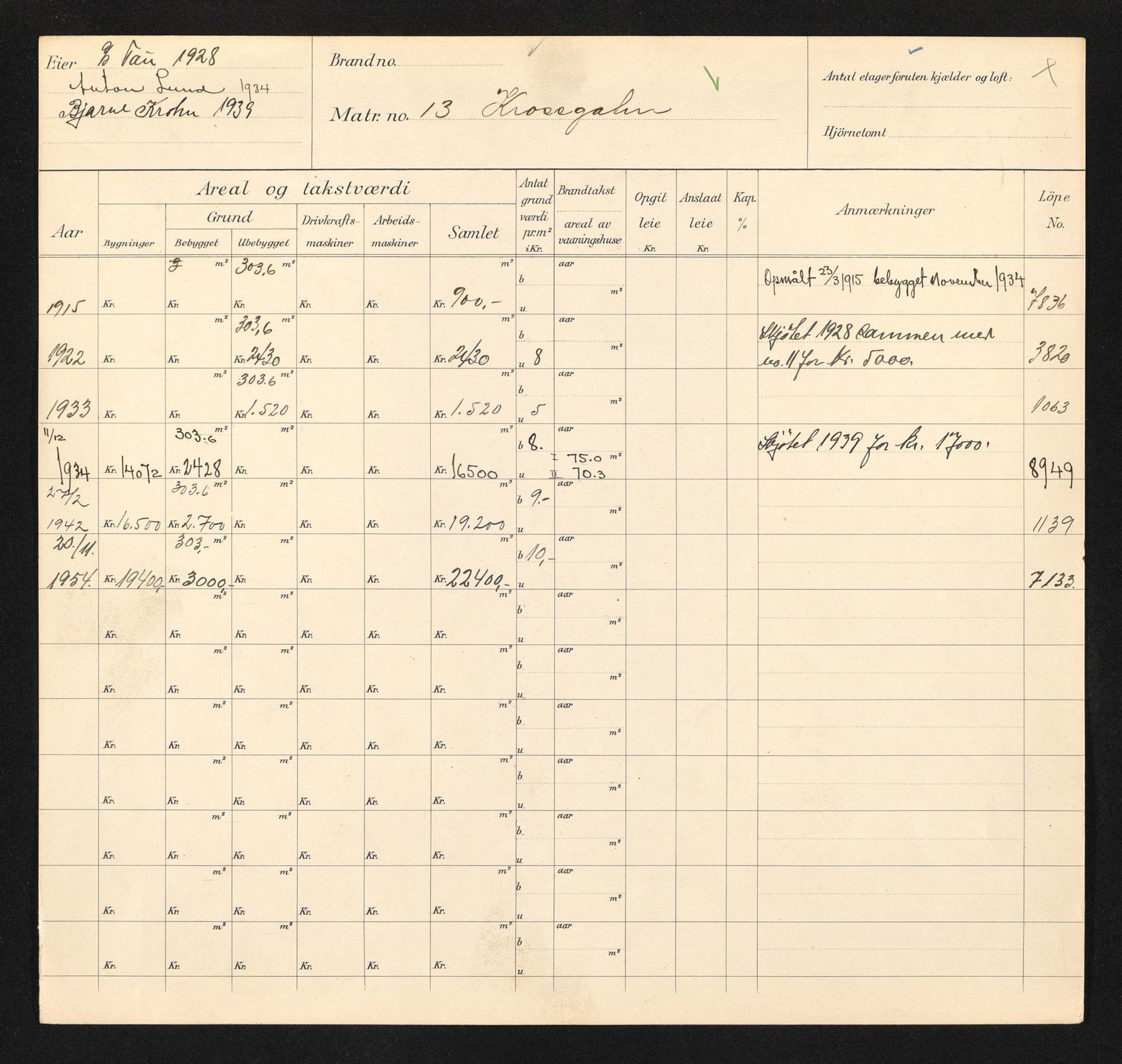 Stavanger kommune. Skattetakstvesenet, BYST/A-0440/F/Fa/Faa/L0026/0007: Skattetakstkort / Krossgata 13 - 38