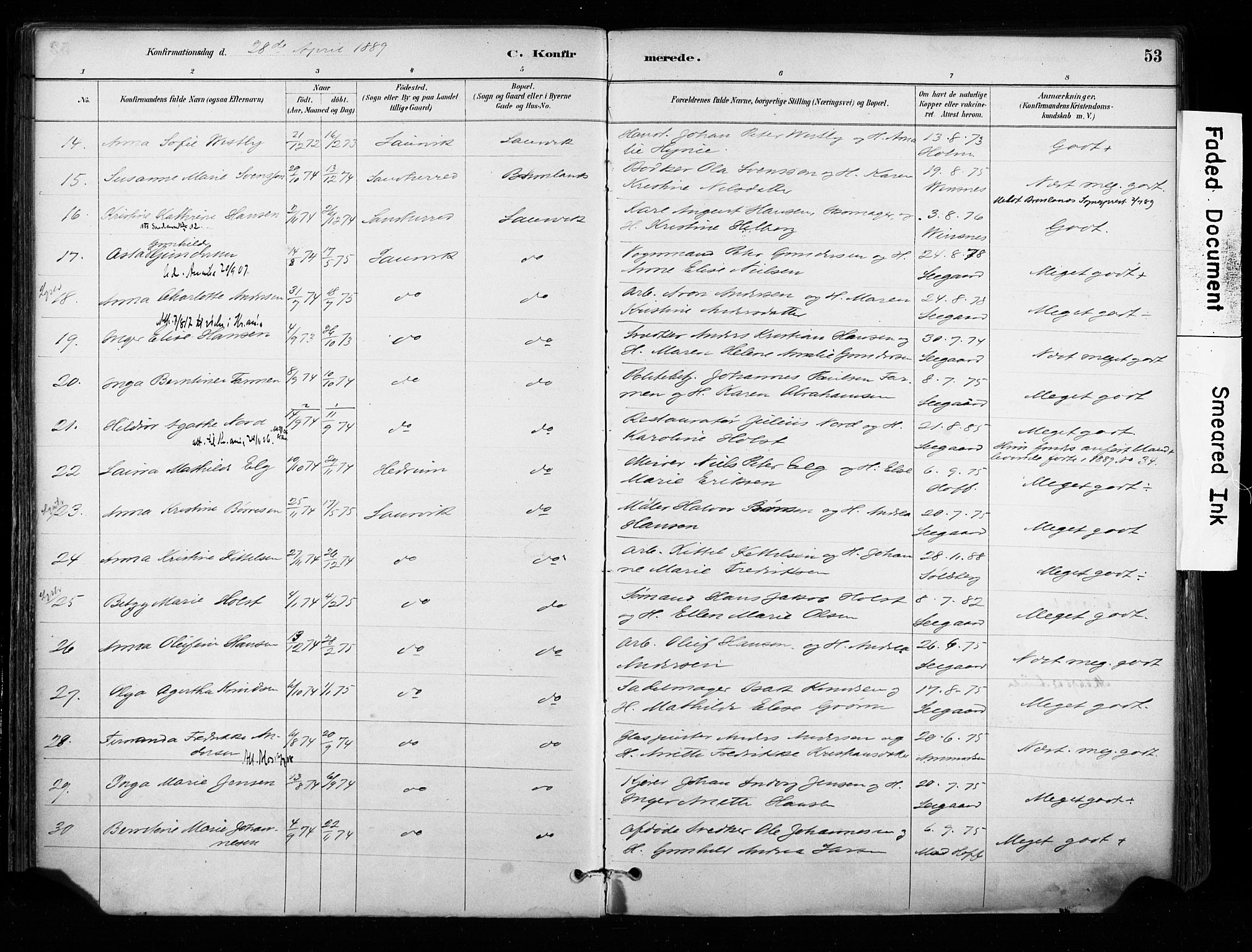 Larvik kirkebøker, SAKO/A-352/F/Fa/L0008: Parish register (official) no. I 8, 1884-1902, p. 53