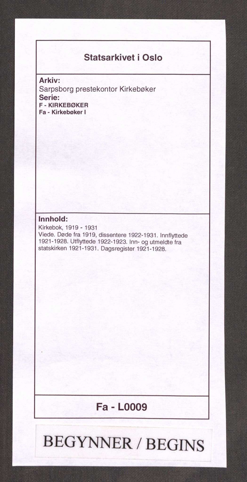 Sarpsborg prestekontor Kirkebøker, AV/SAO-A-2006/F/Fa/L0009: Parish register (official) no. 9, 1919-1931