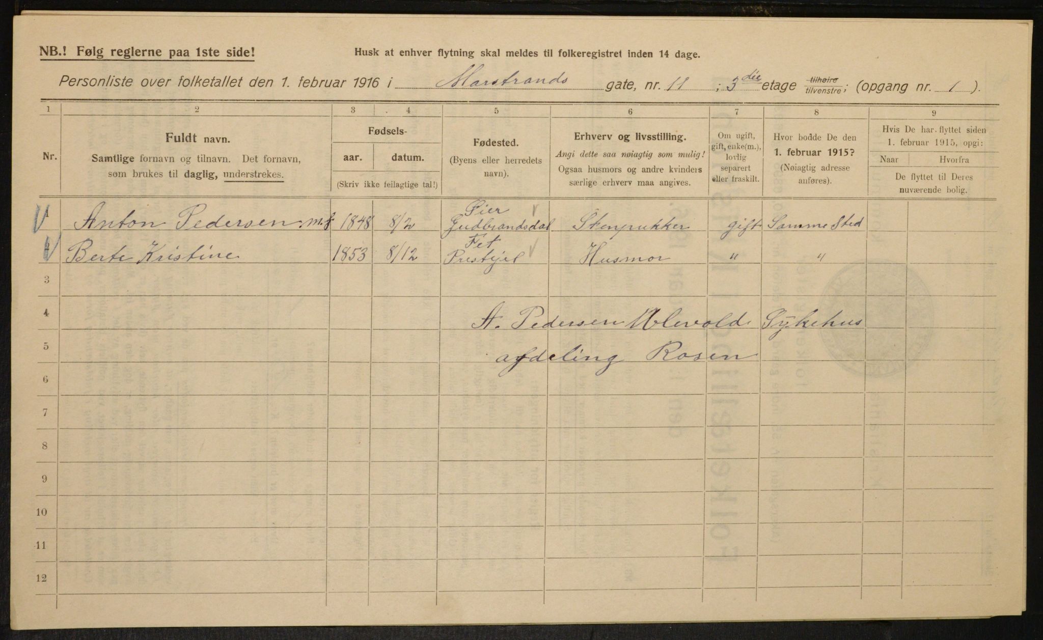 OBA, Municipal Census 1916 for Kristiania, 1916, p. 66365