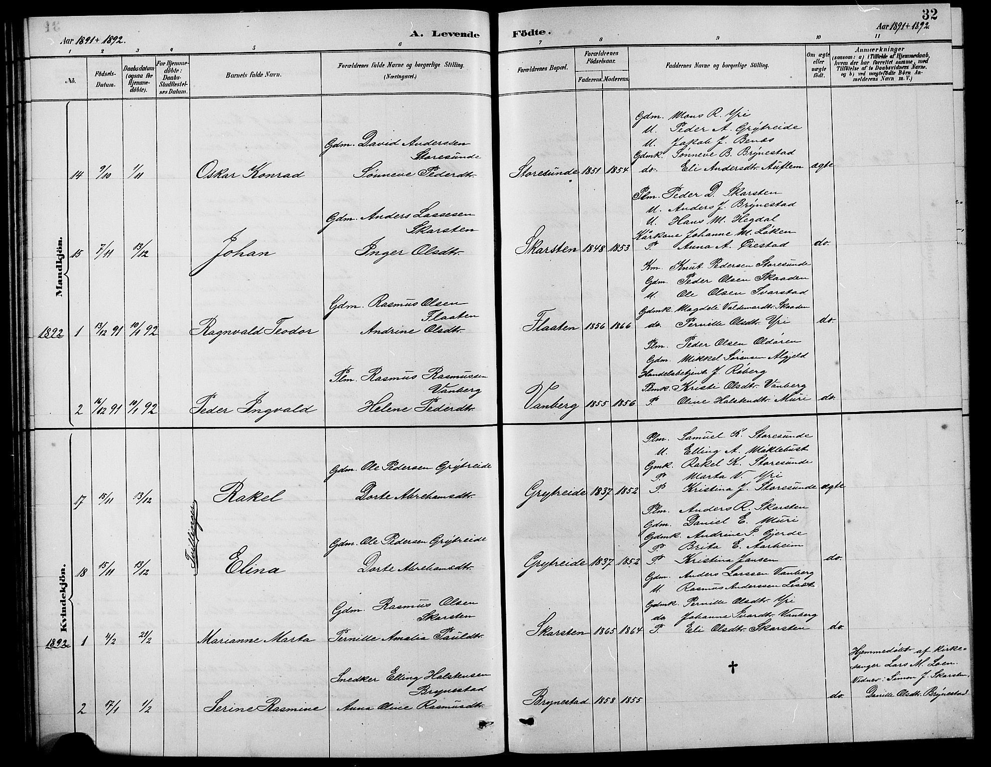 Innvik sokneprestembete, SAB/A-80501: Parish register (copy) no. B 3, 1886-1897, p. 32
