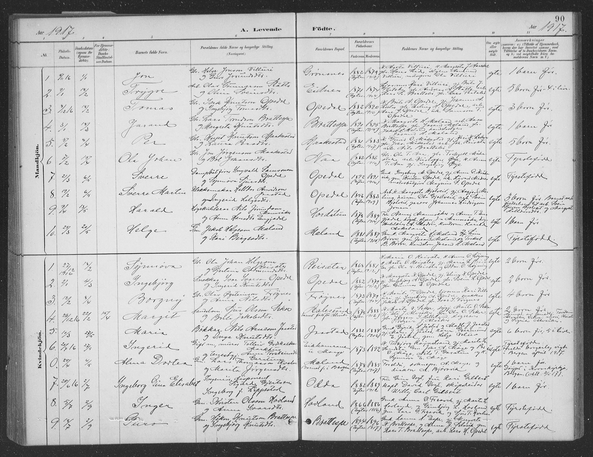 Ullensvang sokneprestembete, AV/SAB-A-78701/H/Hab: Parish register (copy) no. B 11, 1887-1939, p. 90