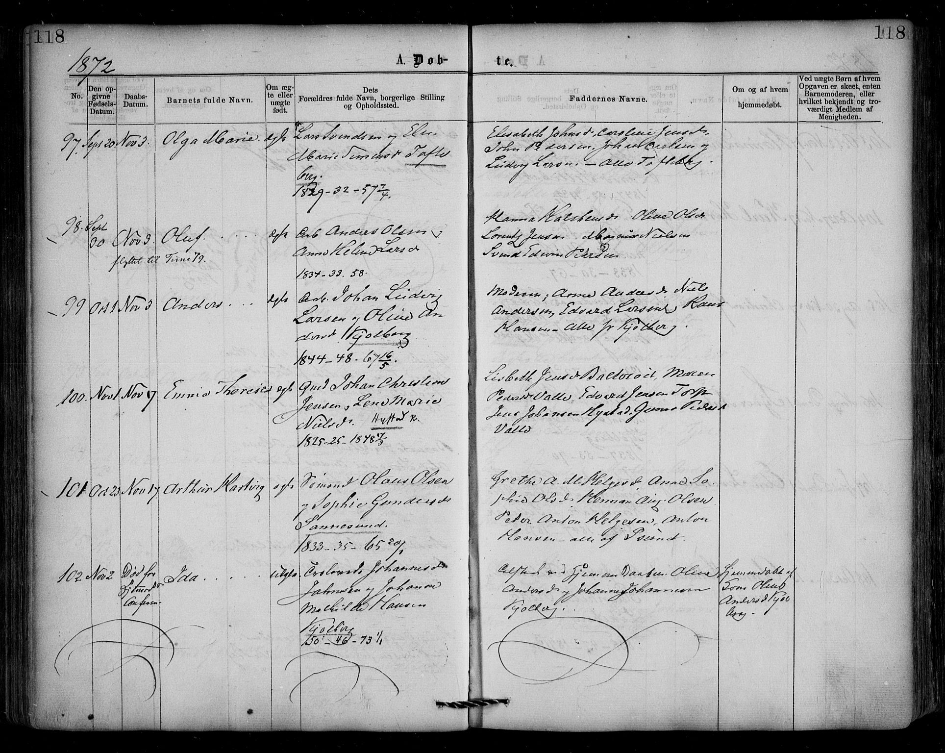 Borge prestekontor Kirkebøker, AV/SAO-A-10903/F/Fa/L0006: Parish register (official) no. I 6, 1861-1874, p. 118