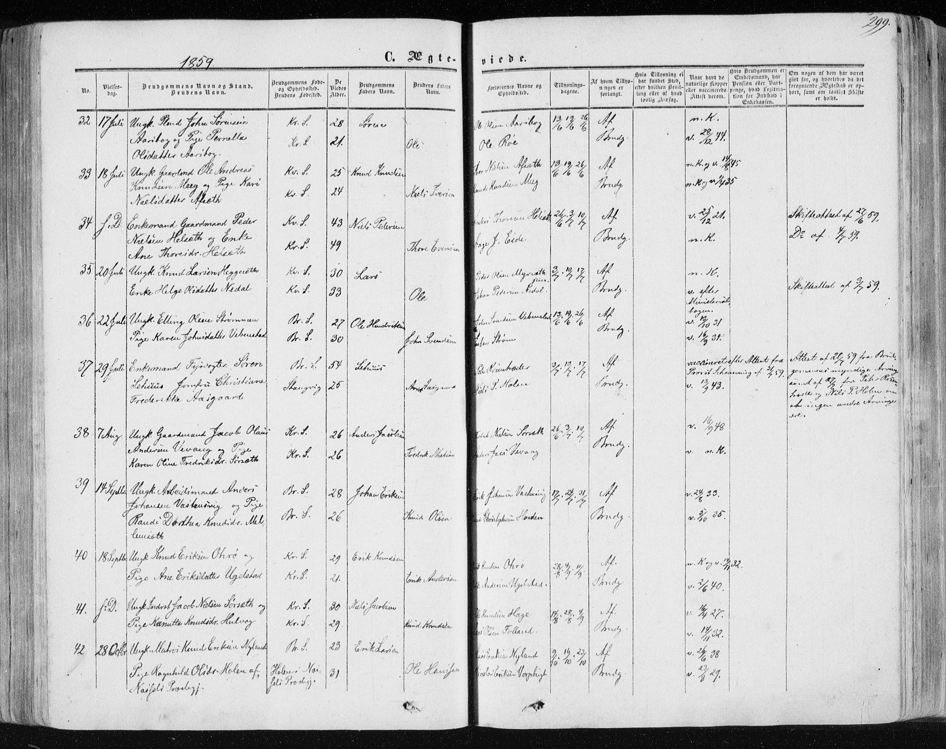 Ministerialprotokoller, klokkerbøker og fødselsregistre - Møre og Romsdal, AV/SAT-A-1454/568/L0804: Parish register (official) no. 568A11, 1854-1868, p. 299