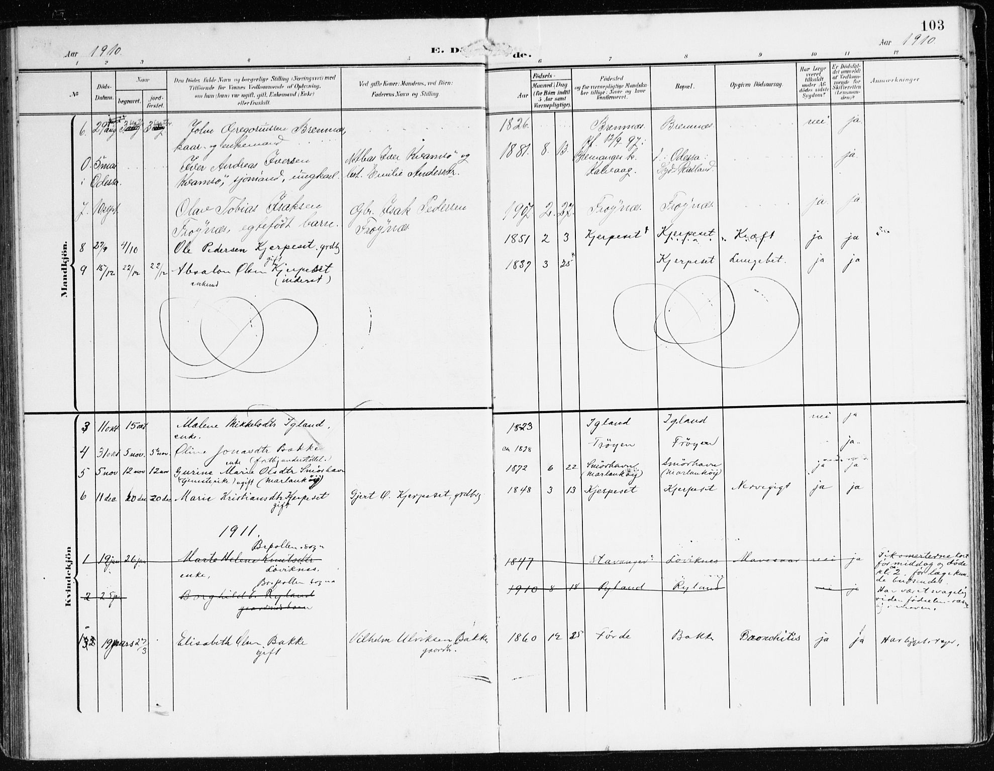 Bremanger sokneprestembete, SAB/A-82201/H/Haa/Haab/L0003: Parish register (official) no. B 3, 1908-1925, p. 103