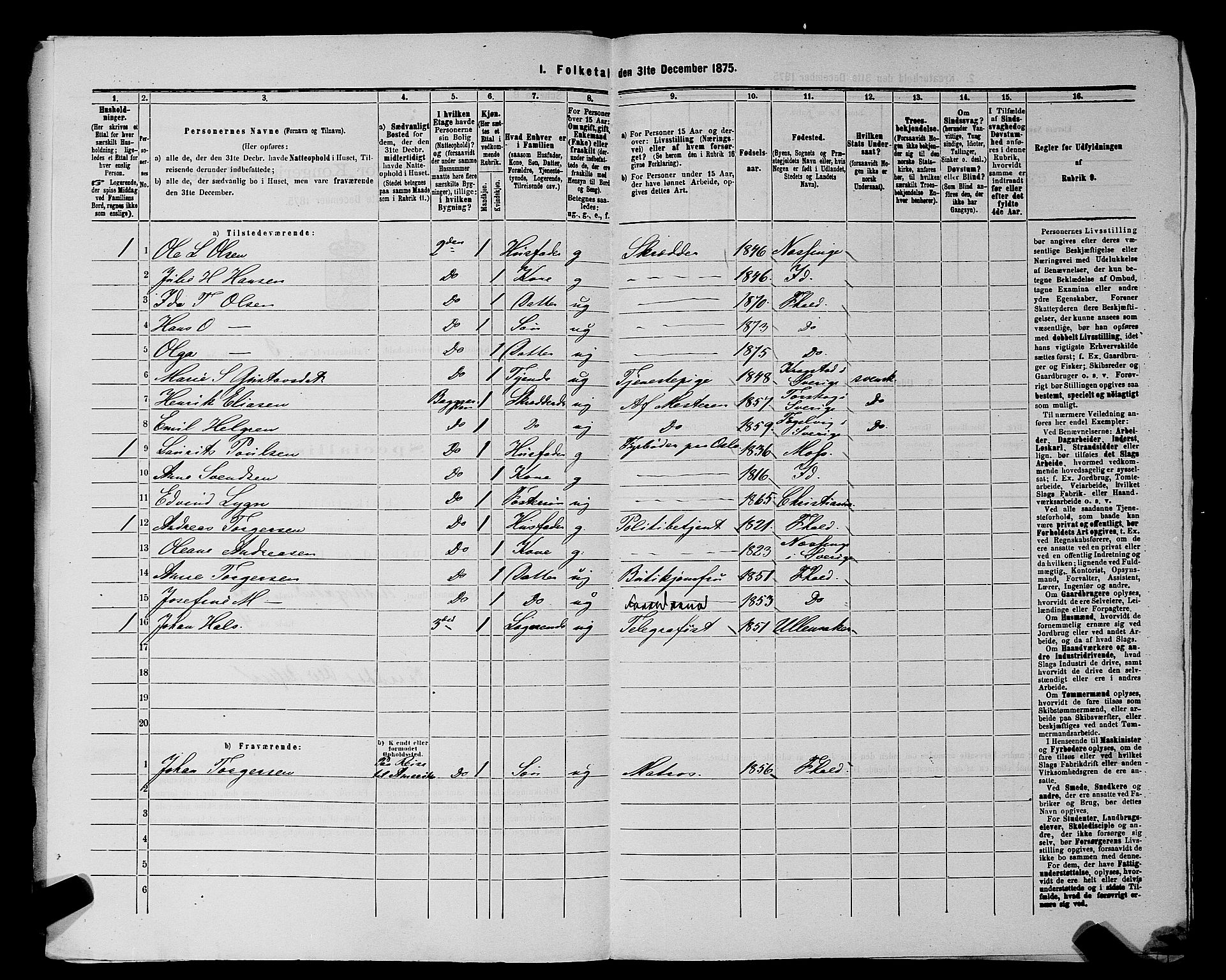 RA, 1875 census for 0101P Fredrikshald, 1875, p. 353