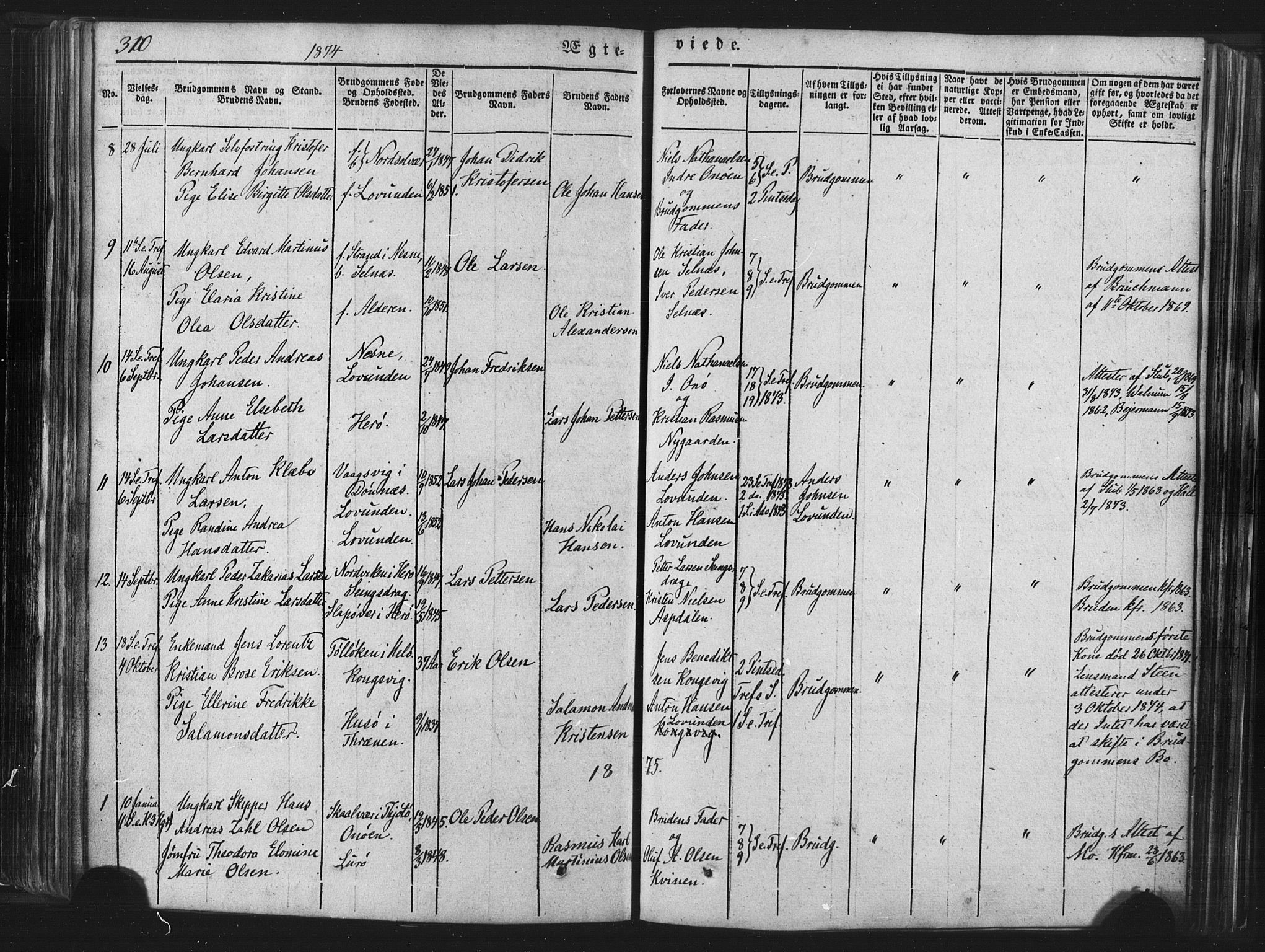 Ministerialprotokoller, klokkerbøker og fødselsregistre - Nordland, SAT/A-1459/839/L0567: Parish register (official) no. 839A04, 1863-1879, p. 310
