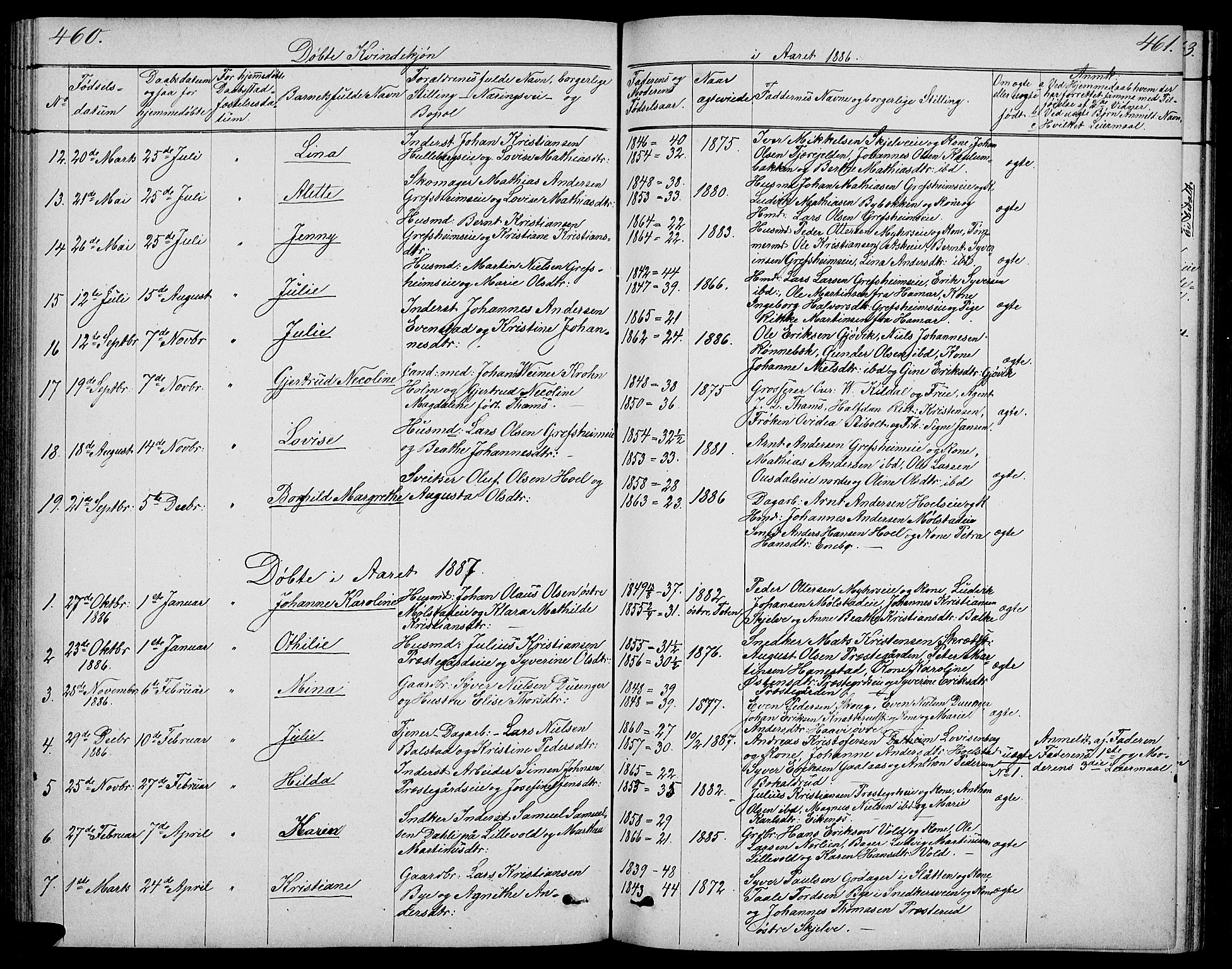 Nes prestekontor, Hedmark, SAH/PREST-020/L/La/L0005: Parish register (copy) no. 5, 1852-1889, p. 460-461