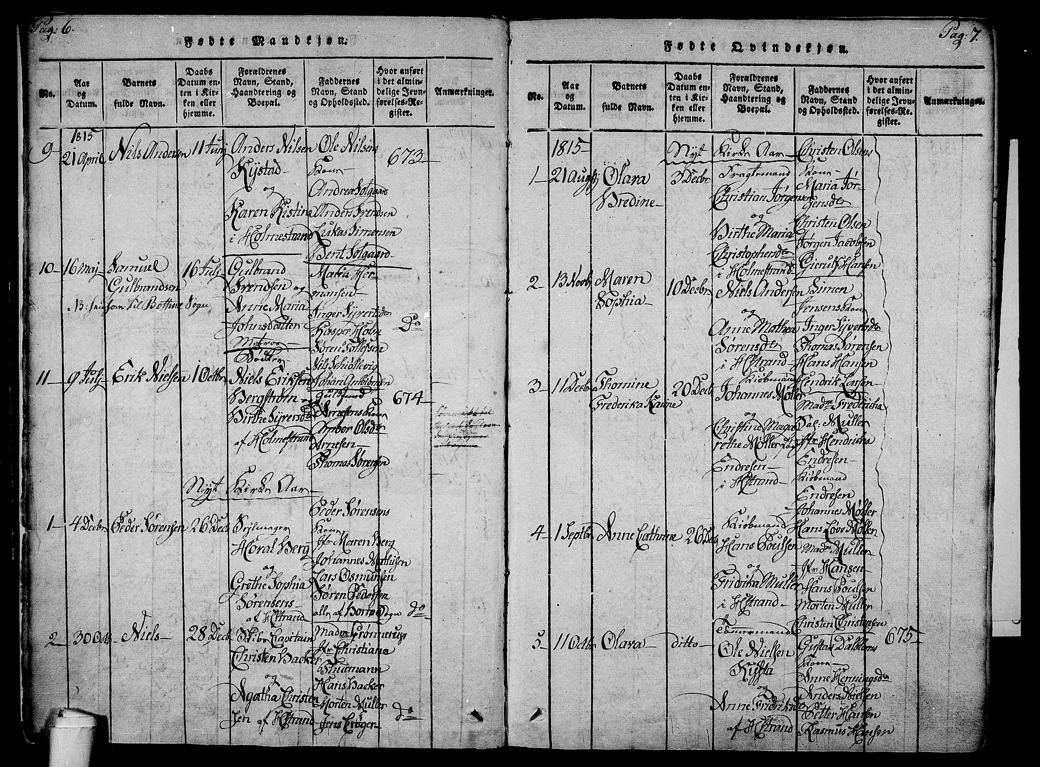 Holmestrand kirkebøker, SAKO/A-346/F/Fa/L0001: Parish register (official) no. 1, 1814-1840, p. 6-7