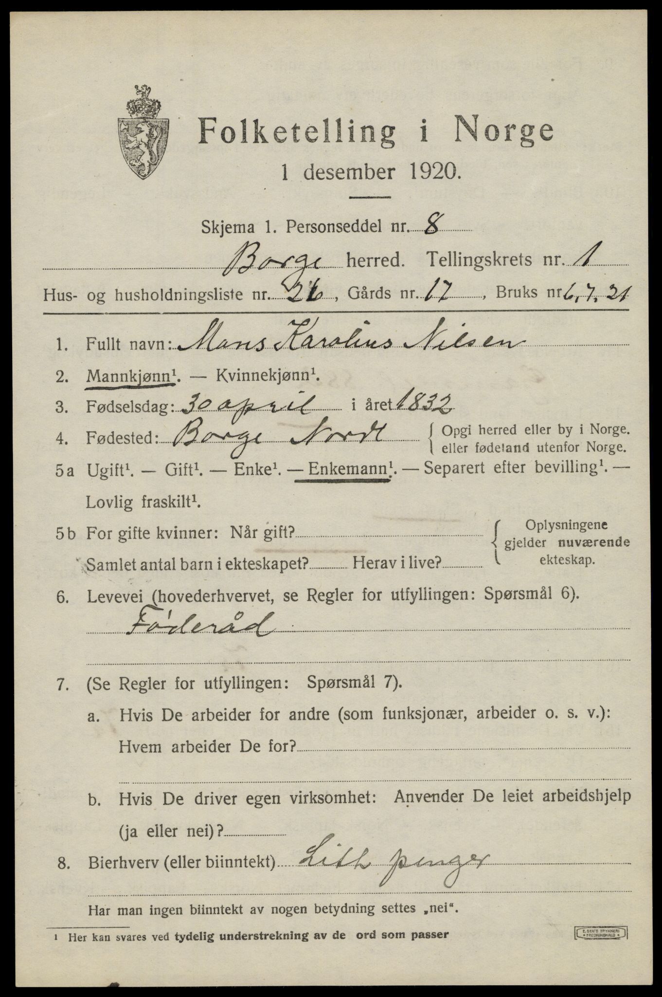 SAT, 1920 census for Borge, 1920, p. 1917