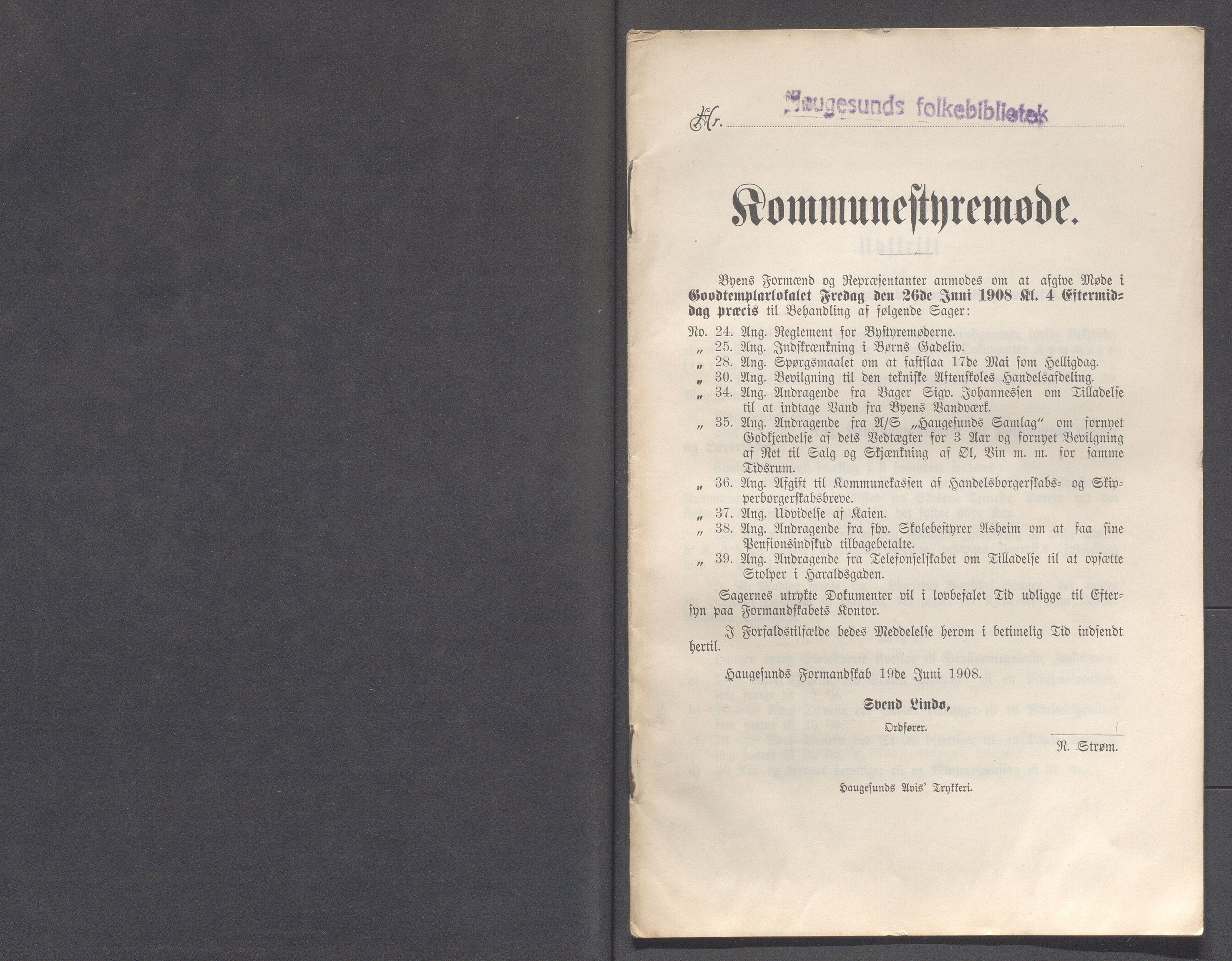 Haugesund kommune - Formannskapet og Bystyret, IKAR/A-740/A/Abb/L0002: Bystyreforhandlinger, 1908-1917, p. 37