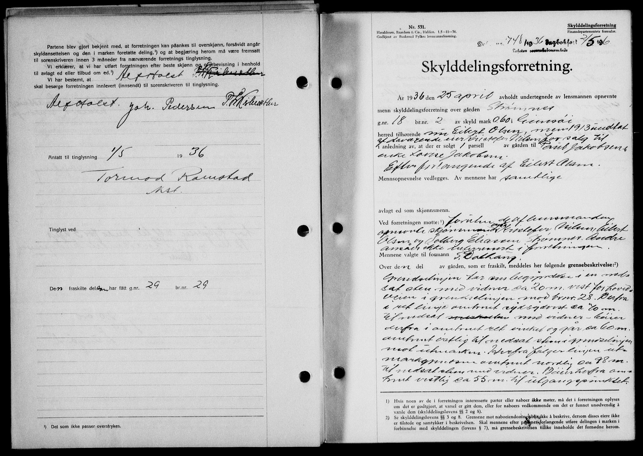 Lofoten sorenskriveri, SAT/A-0017/1/2/2C/L0033b: Mortgage book no. 33b, 1936-1936, Diary no: : 748/1936