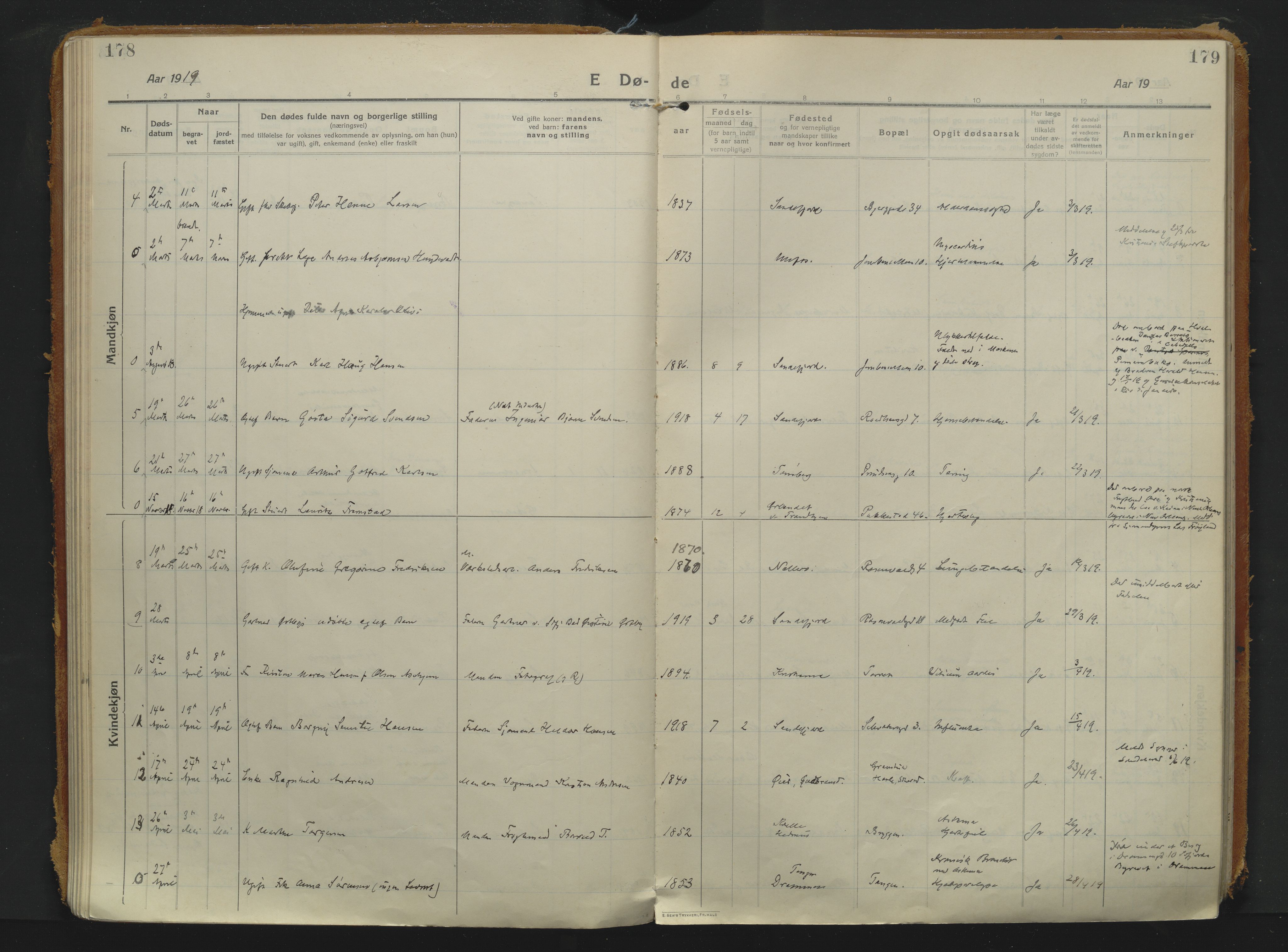 Sandefjord kirkebøker, SAKO/A-315/F/Fa/L0008: Parish register (official) no. 8, 1916-1926, p. 178-179