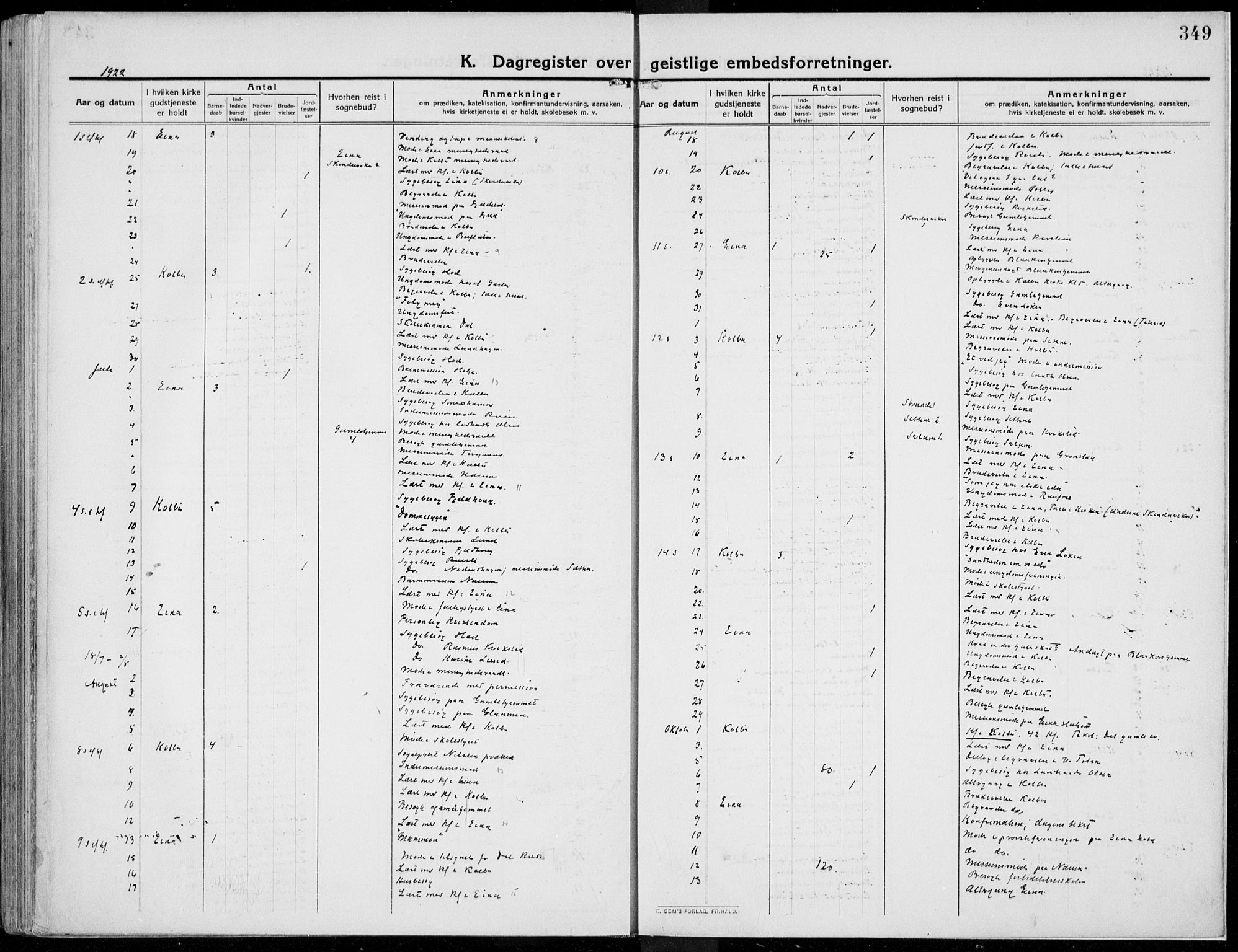 Kolbu prestekontor, SAH/PREST-110/H/Ha/Haa/L0002: Parish register (official) no. 2, 1912-1926, p. 349