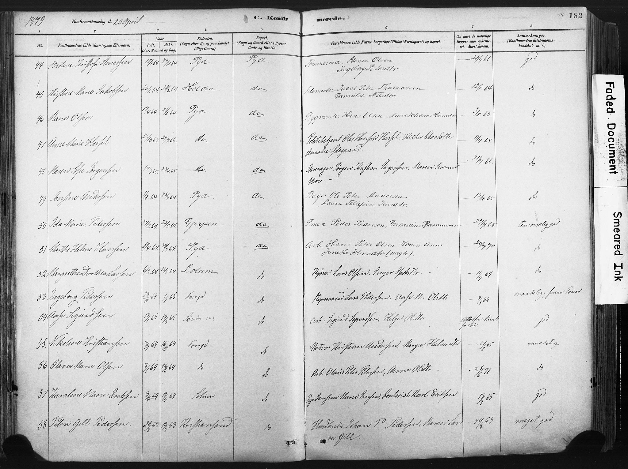 Porsgrunn kirkebøker , SAKO/A-104/F/Fa/L0008: Parish register (official) no. 8, 1878-1895, p. 182