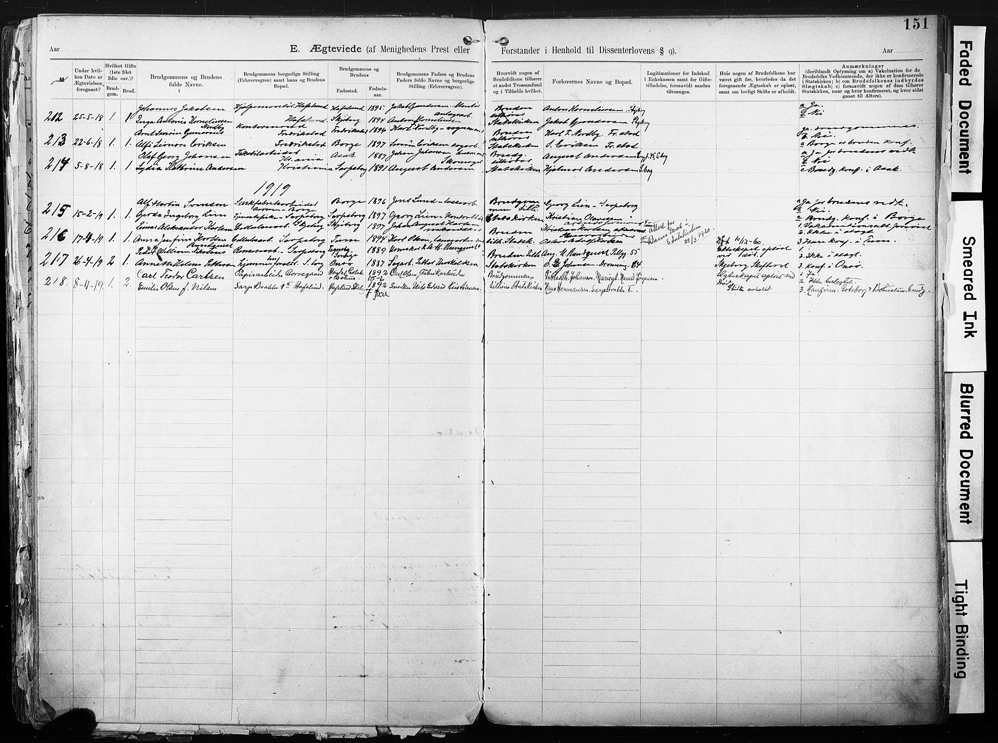 Sarpsborg metodistkirke, SAO/PAO-0233/A/L0004: Dissenter register no. 4, 1892-1923, p. 151