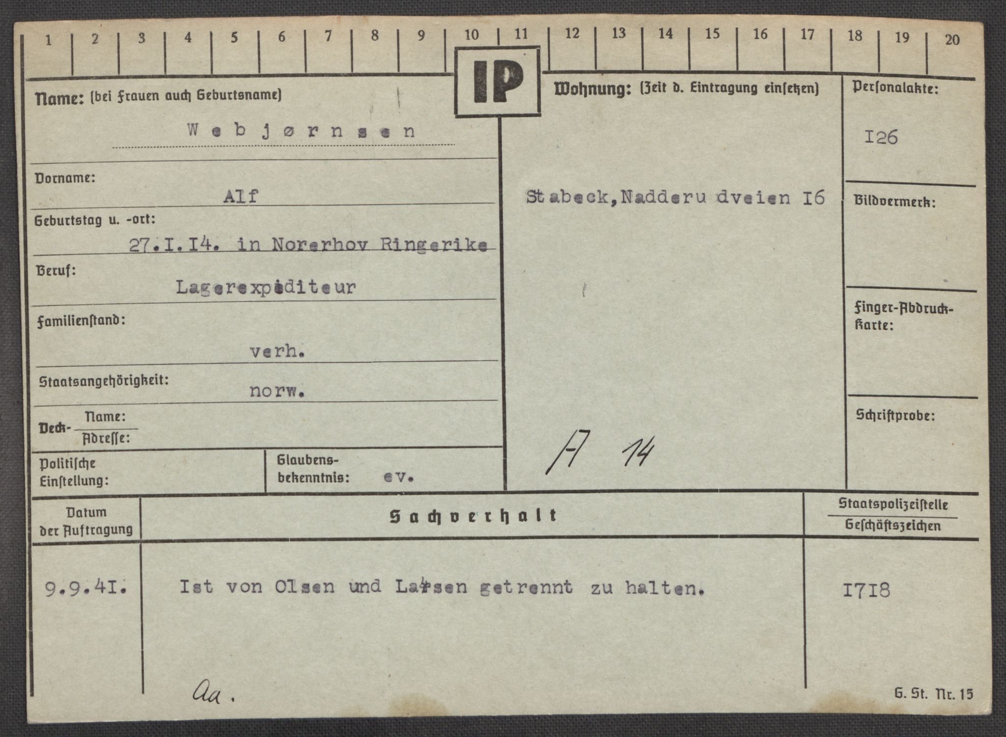 Befehlshaber der Sicherheitspolizei und des SD, AV/RA-RAFA-5969/E/Ea/Eaa/L0010: Register over norske fanger i Møllergata 19: Sø-Å, 1940-1945, p. 898