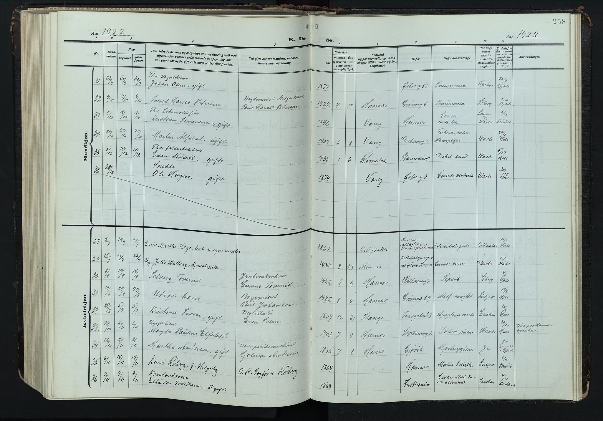 Hamar prestekontor, AV/SAH-DOMPH-002/H/Ha/Hab/L0004: Parish register (copy) no. 4, 1915-1942, p. 258