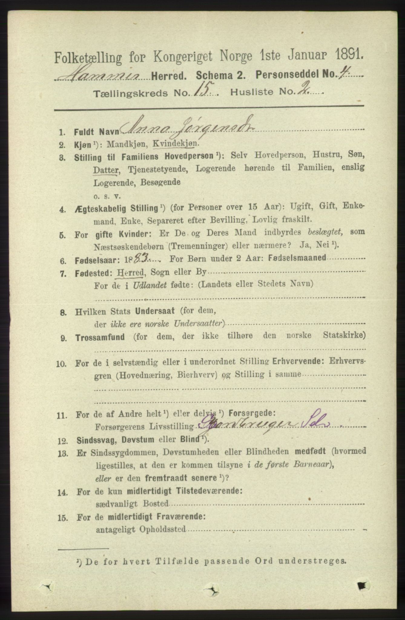 RA, 1891 census for 1254 Hamre, 1891, p. 4700