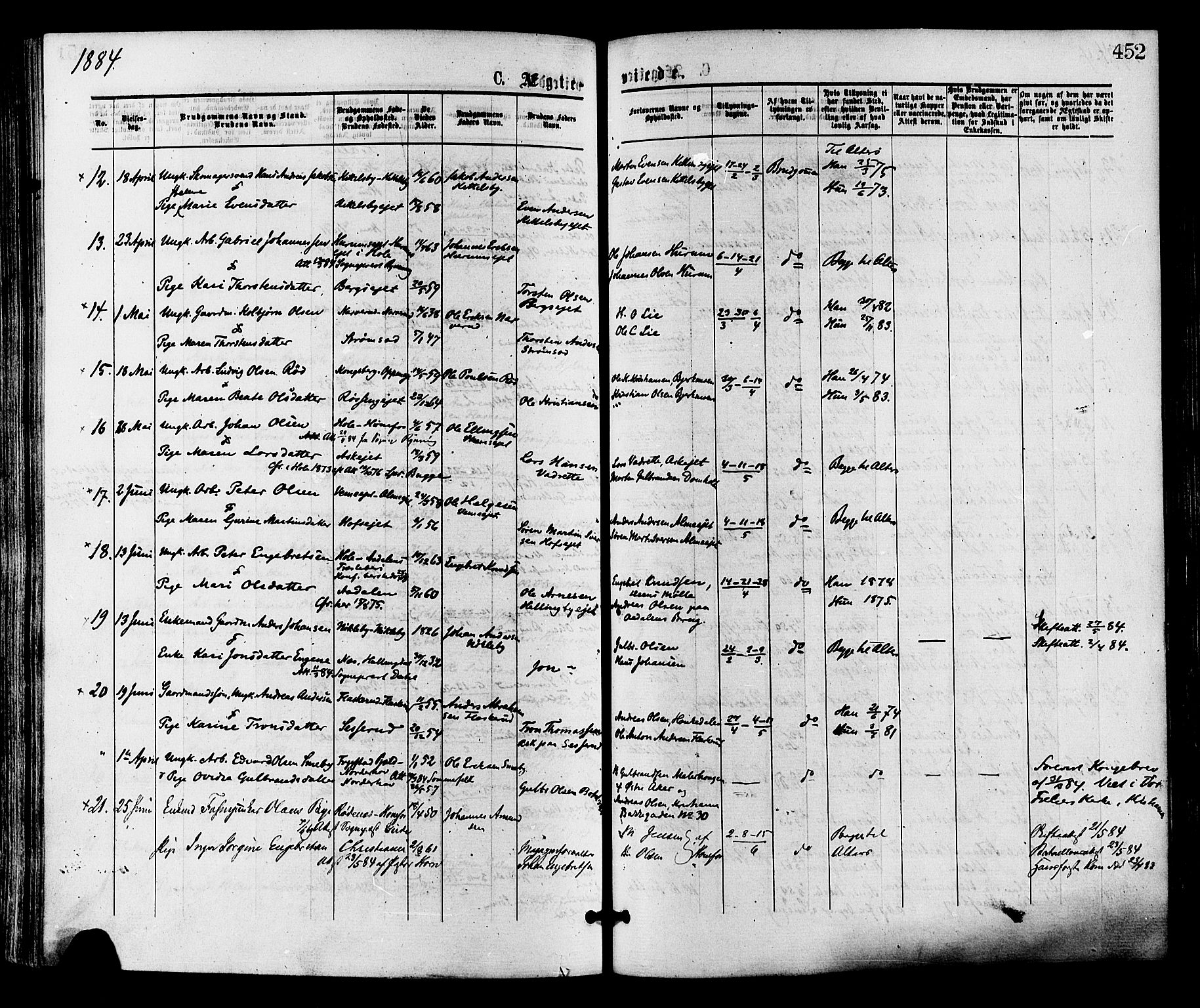 Norderhov kirkebøker, AV/SAKO-A-237/F/Fa/L0015: Parish register (official) no. 15, 1875-1884, p. 452