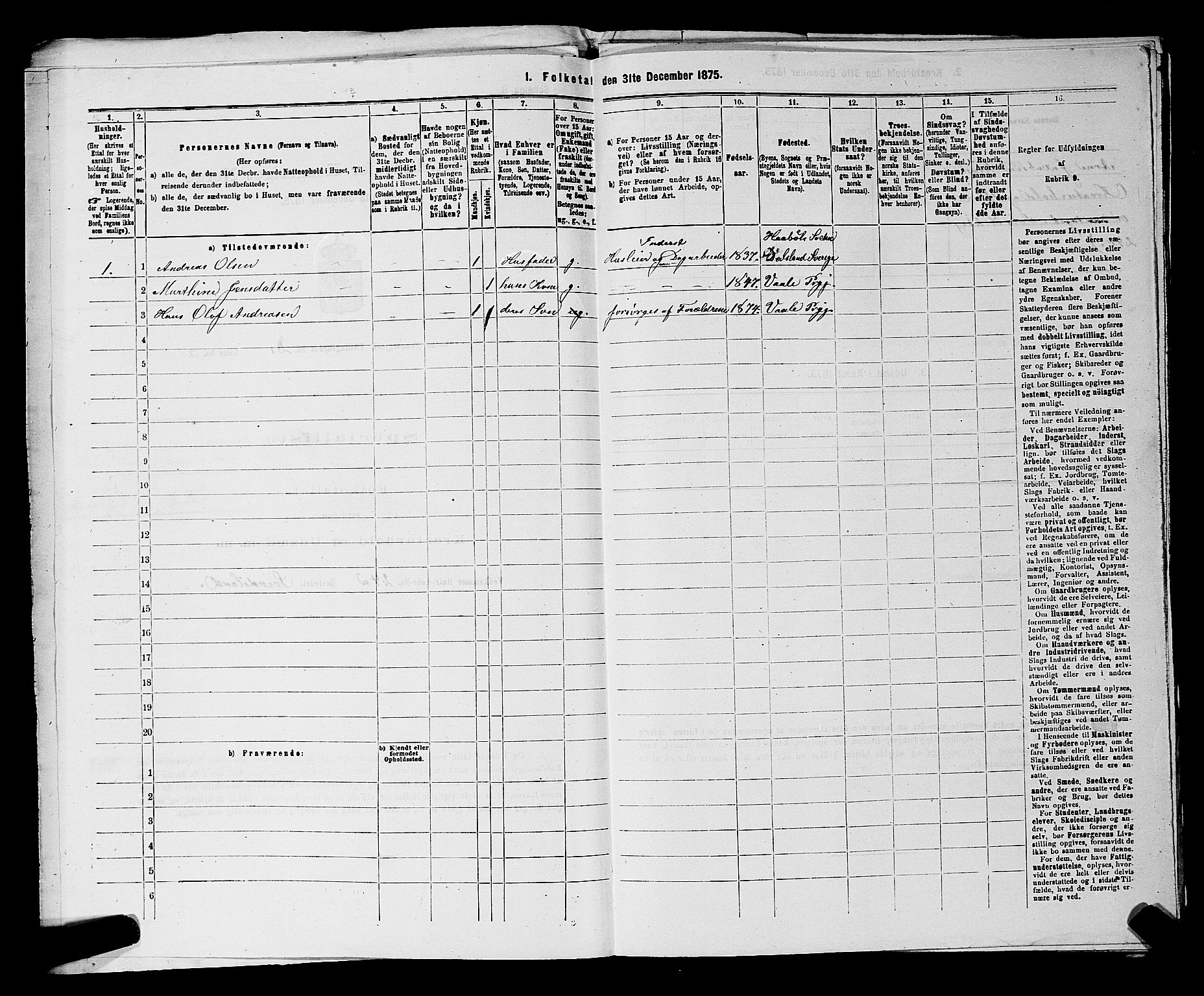 SAKO, 1875 census for 0715P Botne, 1875, p. 165