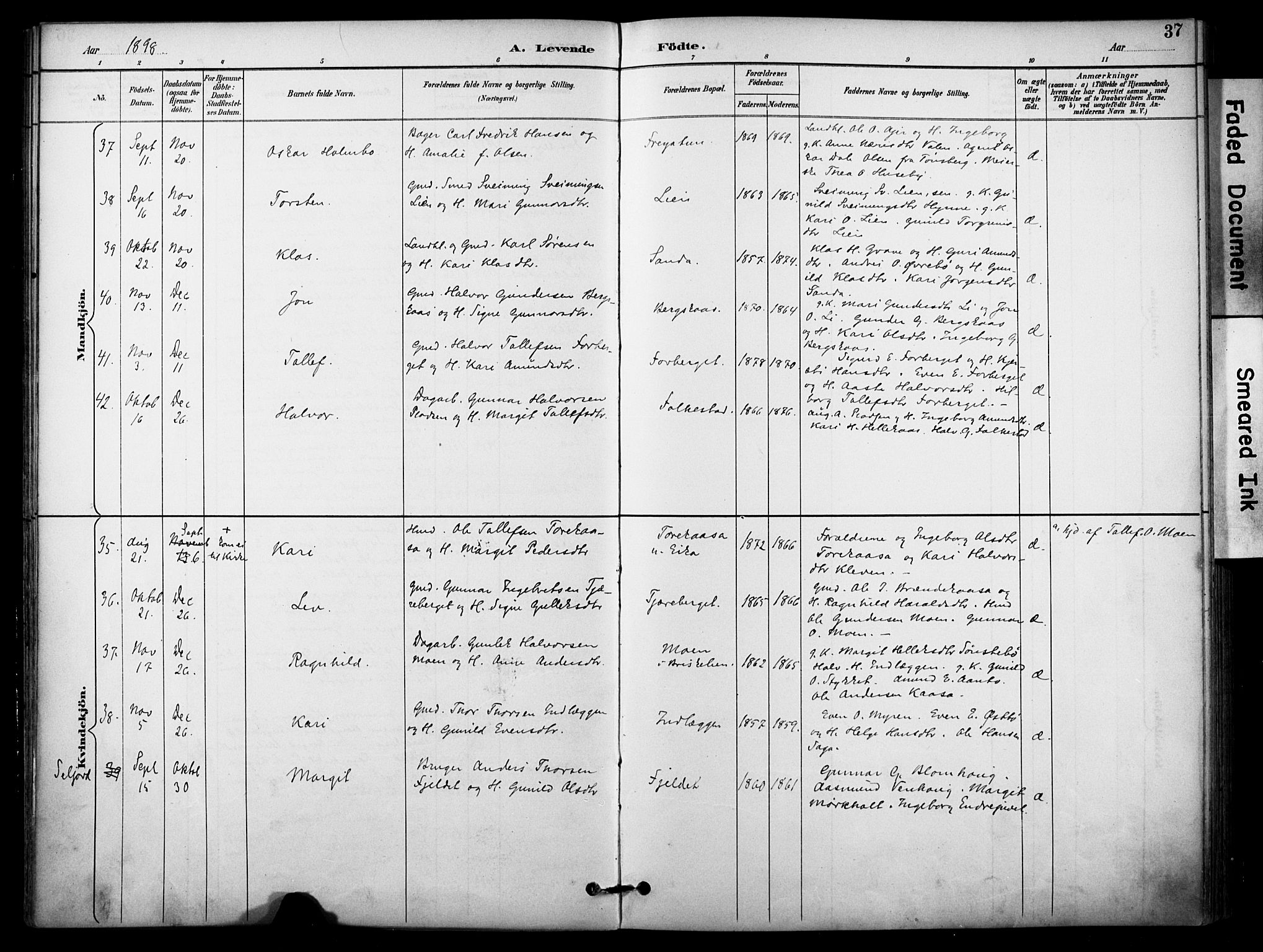 Bø kirkebøker, AV/SAKO-A-257/F/Fa/L0011: Parish register (official) no. 11, 1892-1900, p. 37