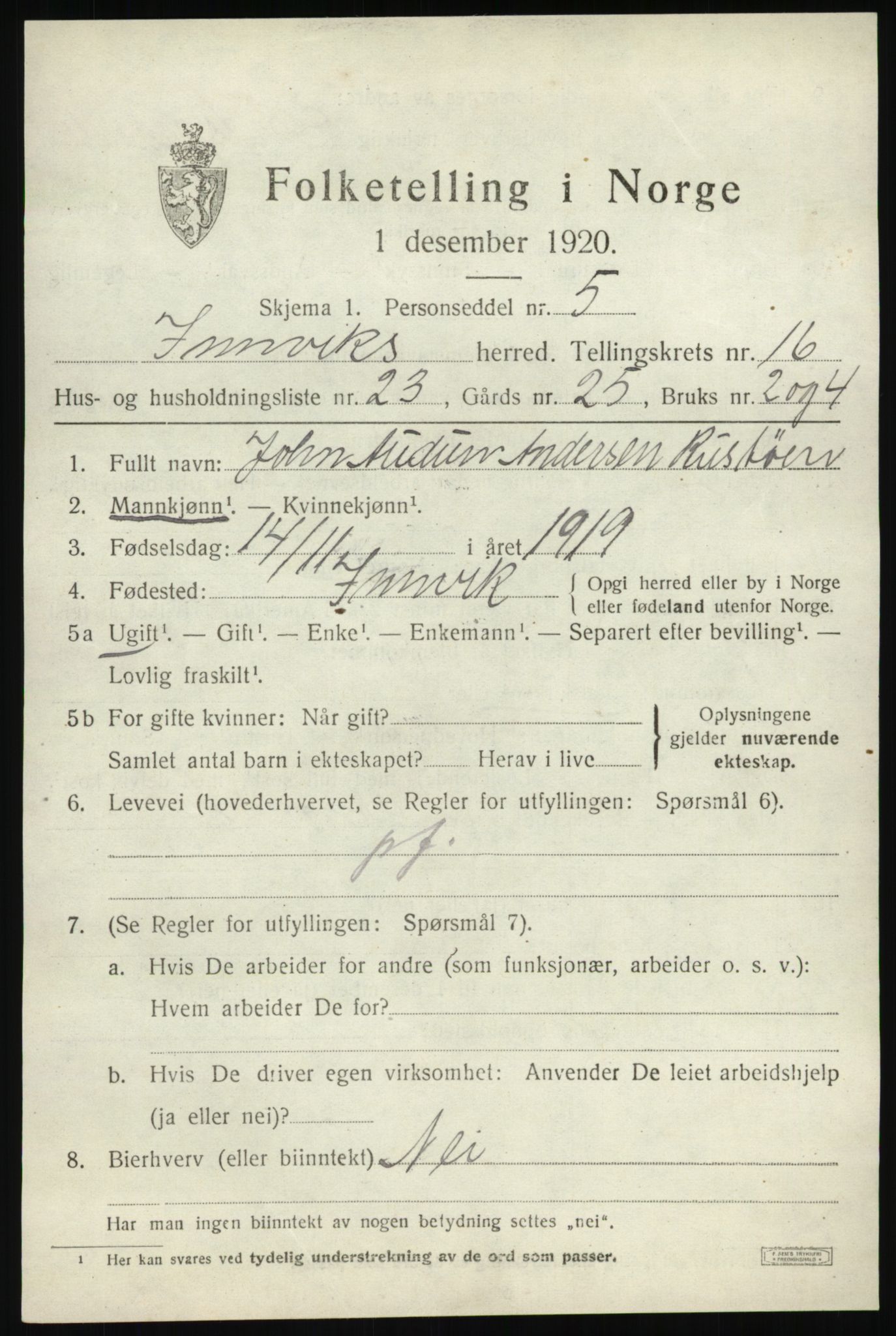 SAB, 1920 census for Innvik, 1920, p. 6759