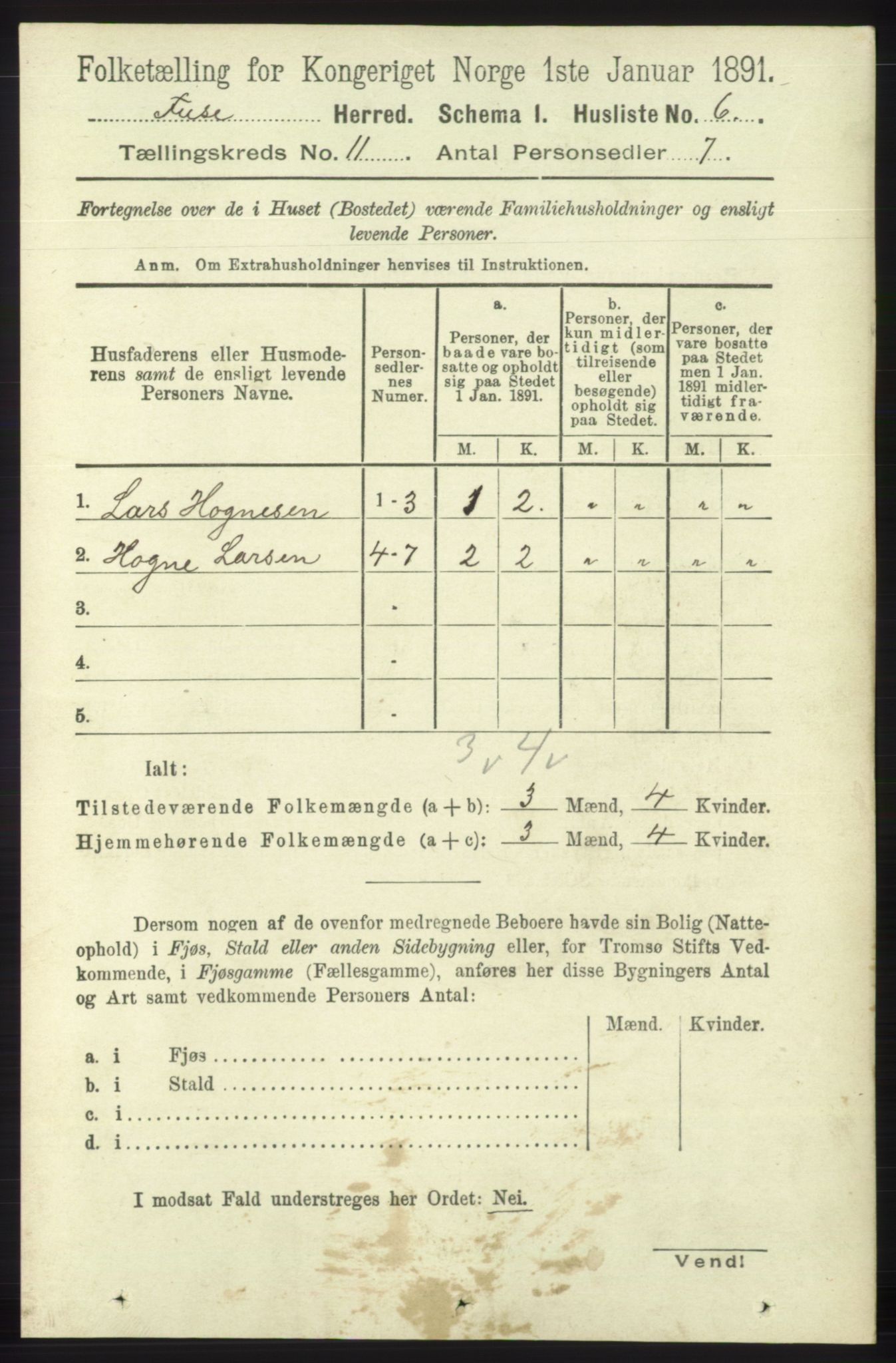 RA, 1891 census for 1241 Fusa, 1891, p. 2091