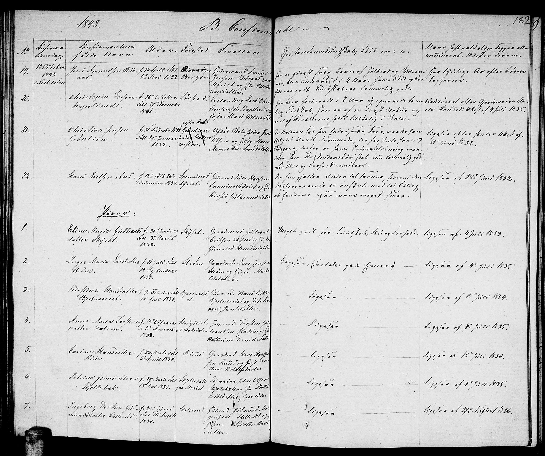 Nittedal prestekontor Kirkebøker, AV/SAO-A-10365a/F/Fa/L0004: Parish register (official) no. I 4, 1836-1849, p. 182