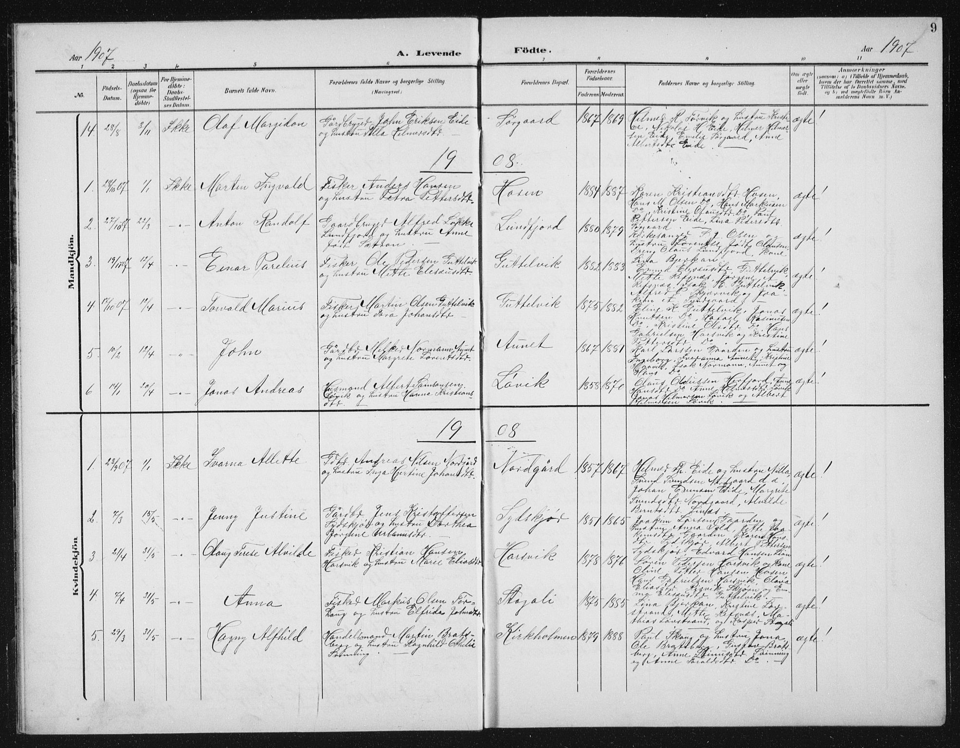 Ministerialprotokoller, klokkerbøker og fødselsregistre - Sør-Trøndelag, SAT/A-1456/656/L0699: Parish register (copy) no. 656C05, 1905-1920, p. 9