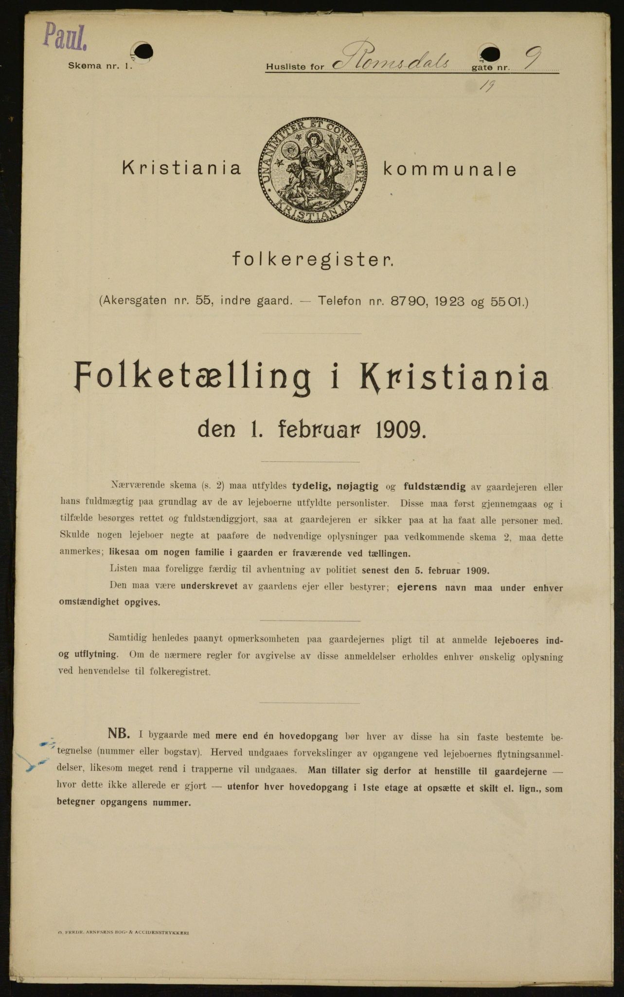 OBA, Municipal Census 1909 for Kristiania, 1909, p. 75521